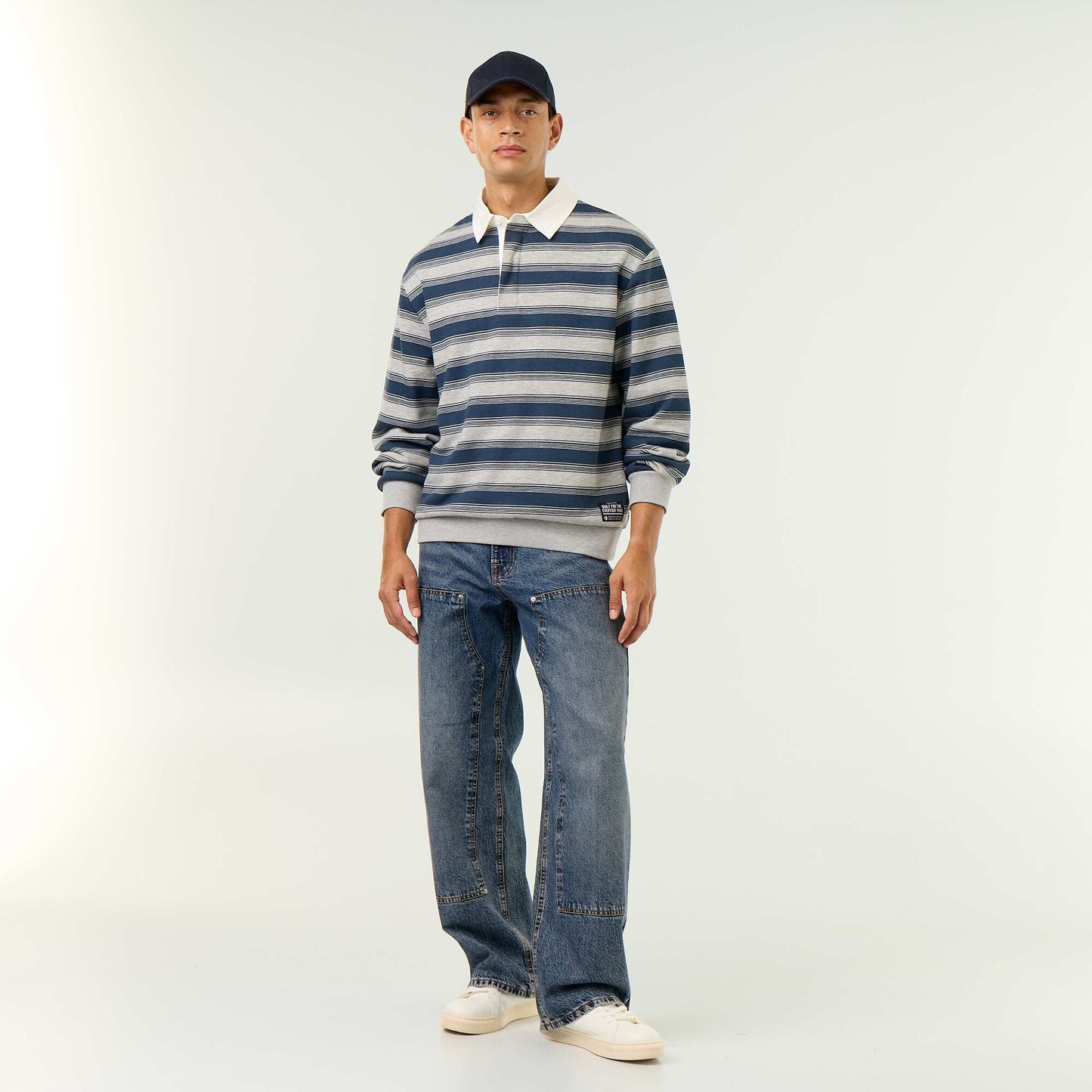 Plain Long-Sleeve Rugby Polo BLUE