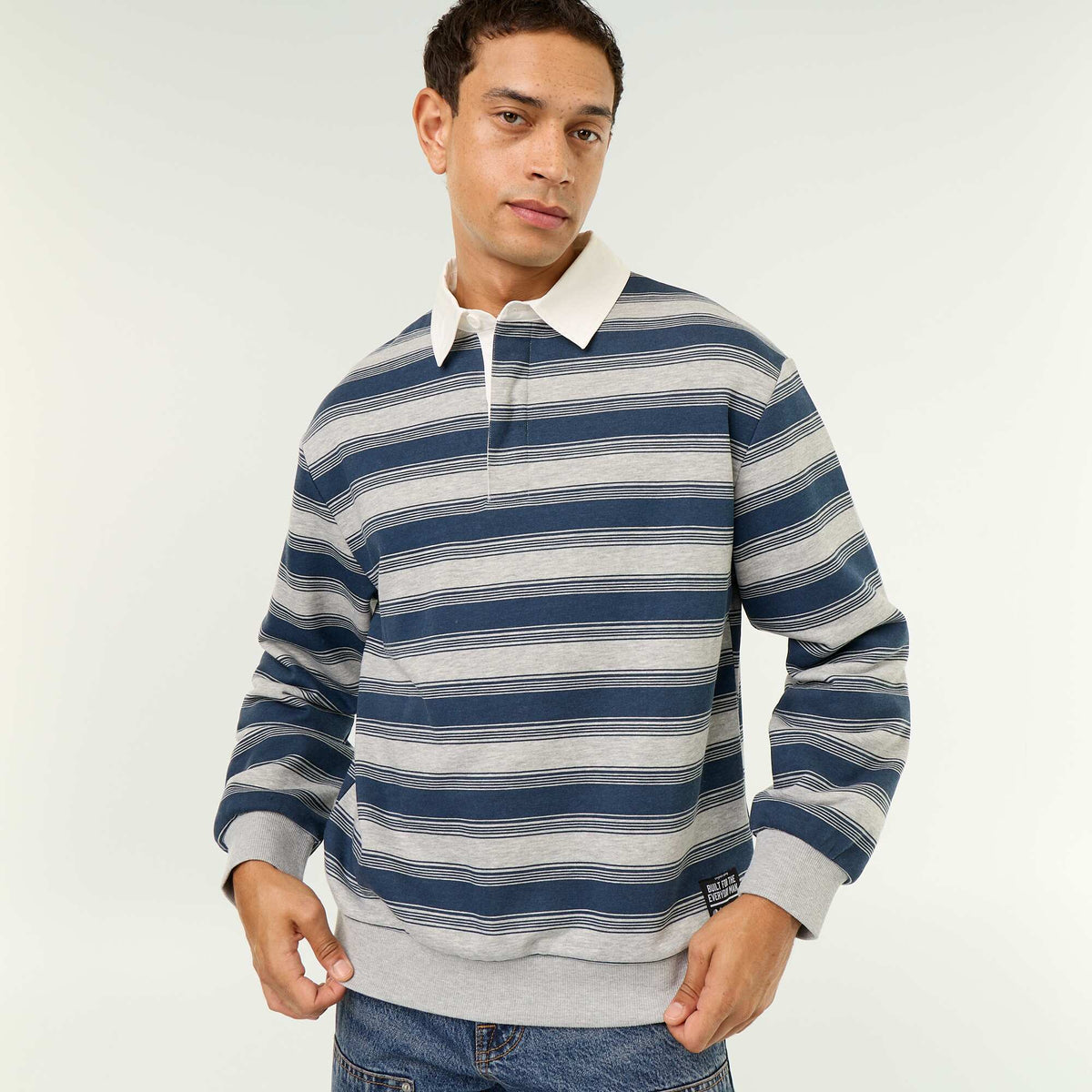 Plain Long-Sleeve Rugby Polo BLUE