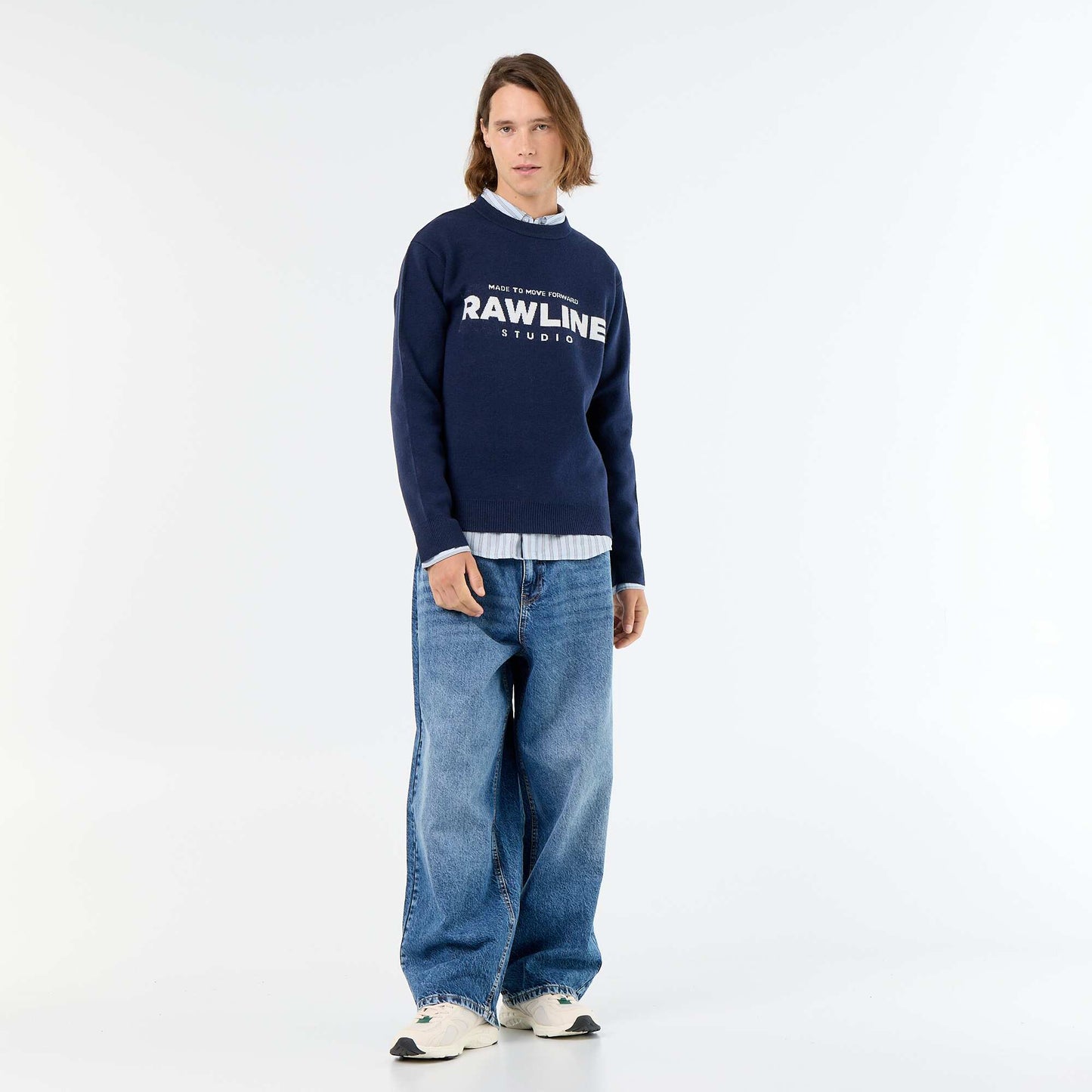 Crew neck sweater with lettering WHITE