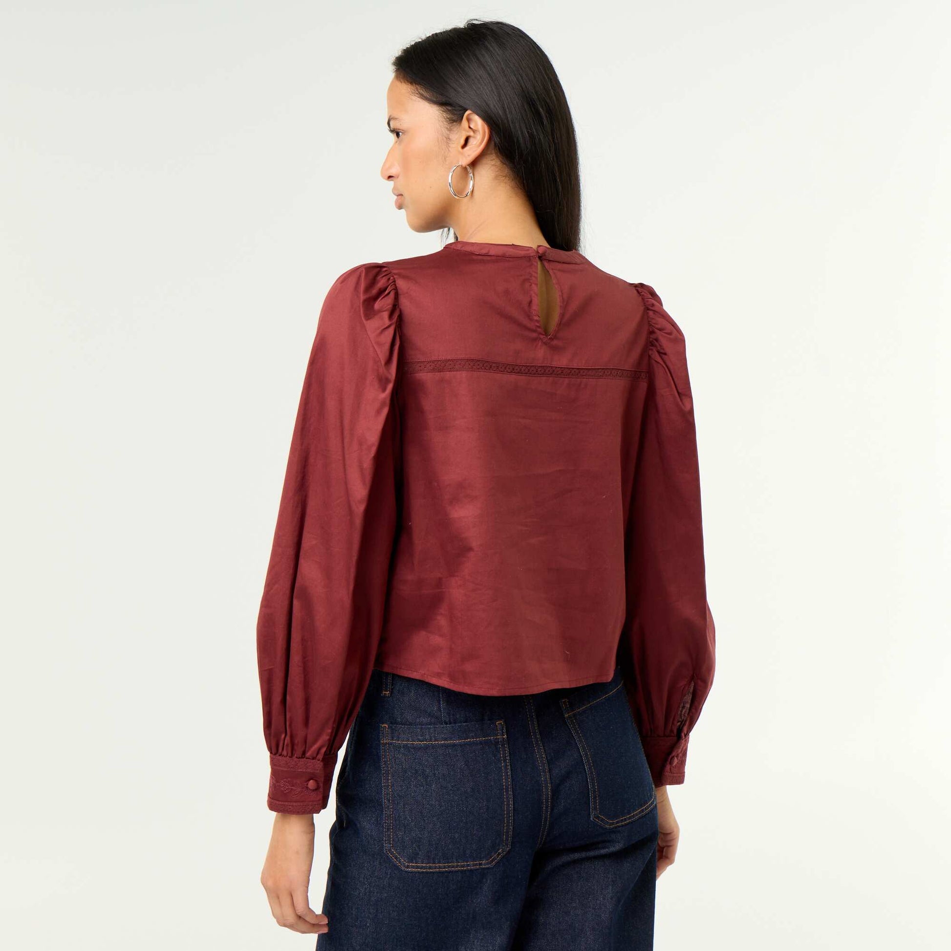Long-sleeved blouse with embroidery RED