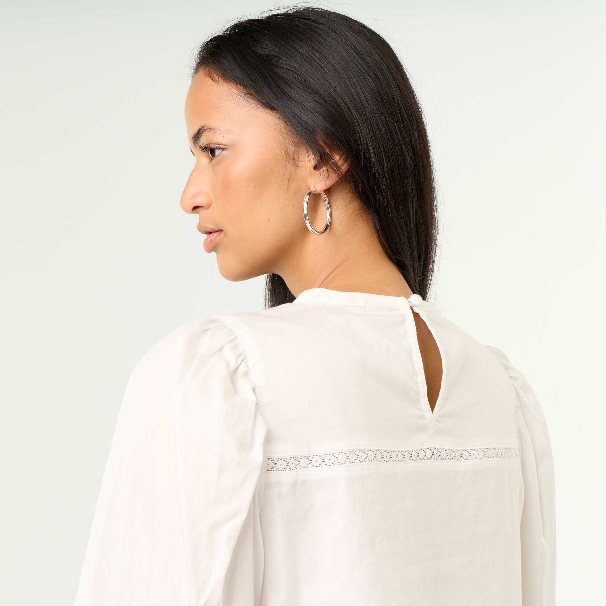 Long-sleeved blouse with embroidery WHITE