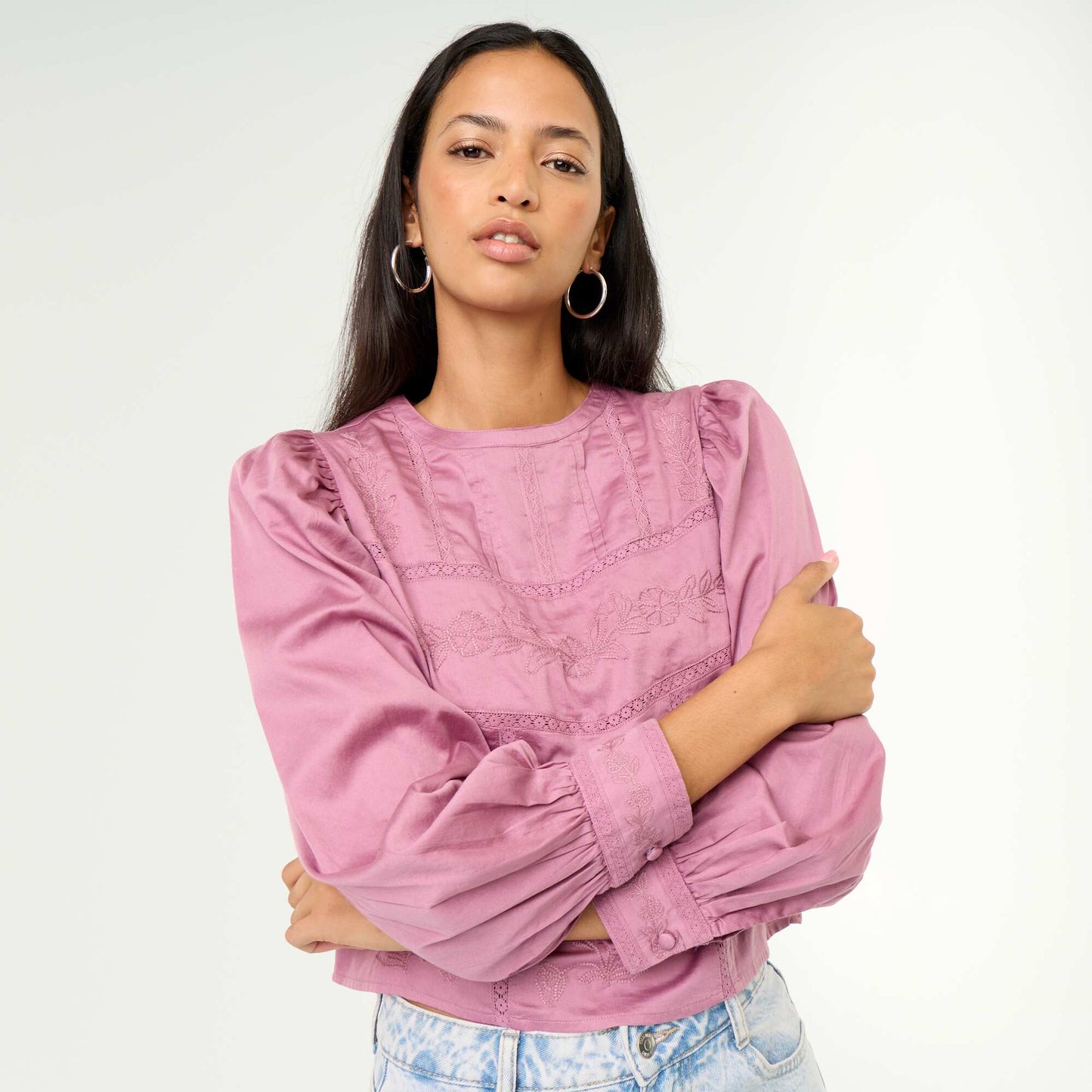 Long-sleeved blouse with embroidery PURPLE