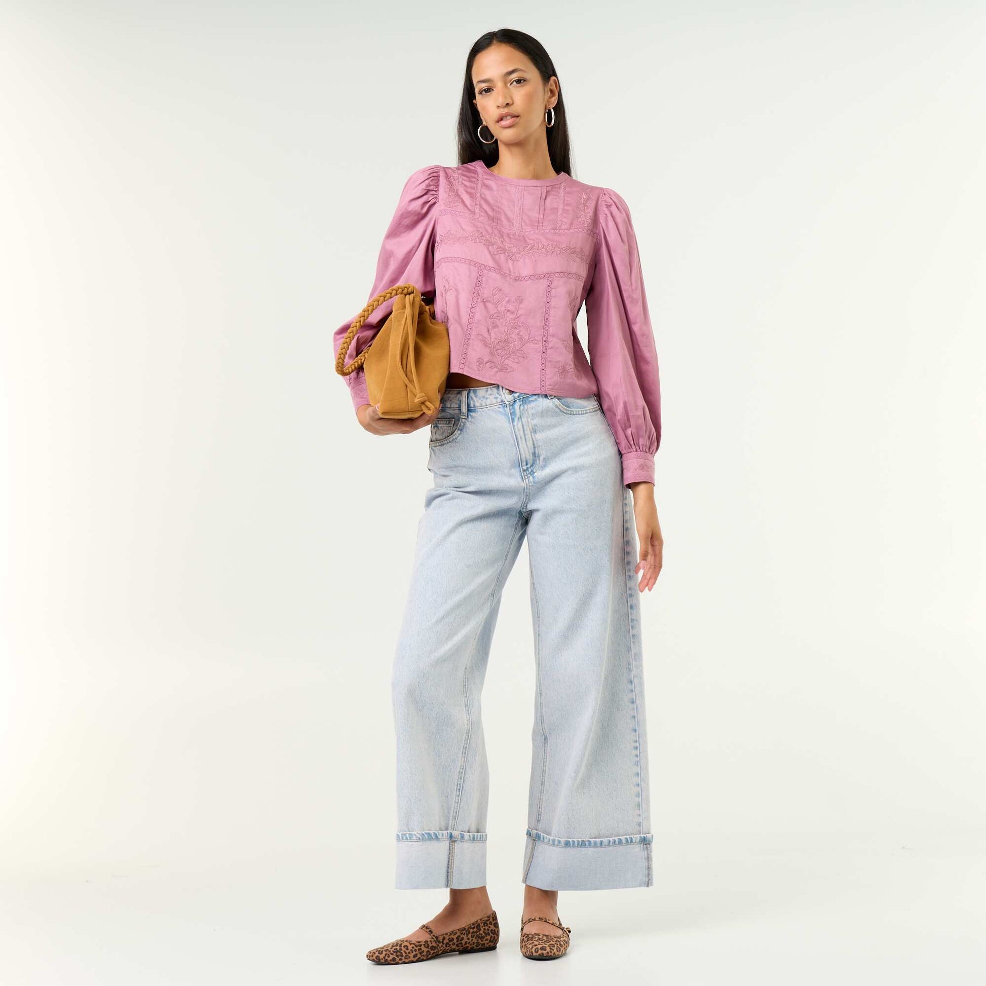 Long-sleeved blouse with embroidery PURPLE