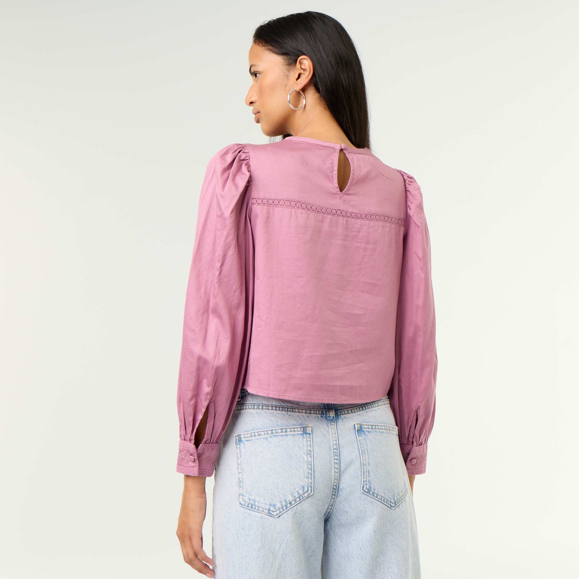Long-sleeved blouse with embroidery PURPLE