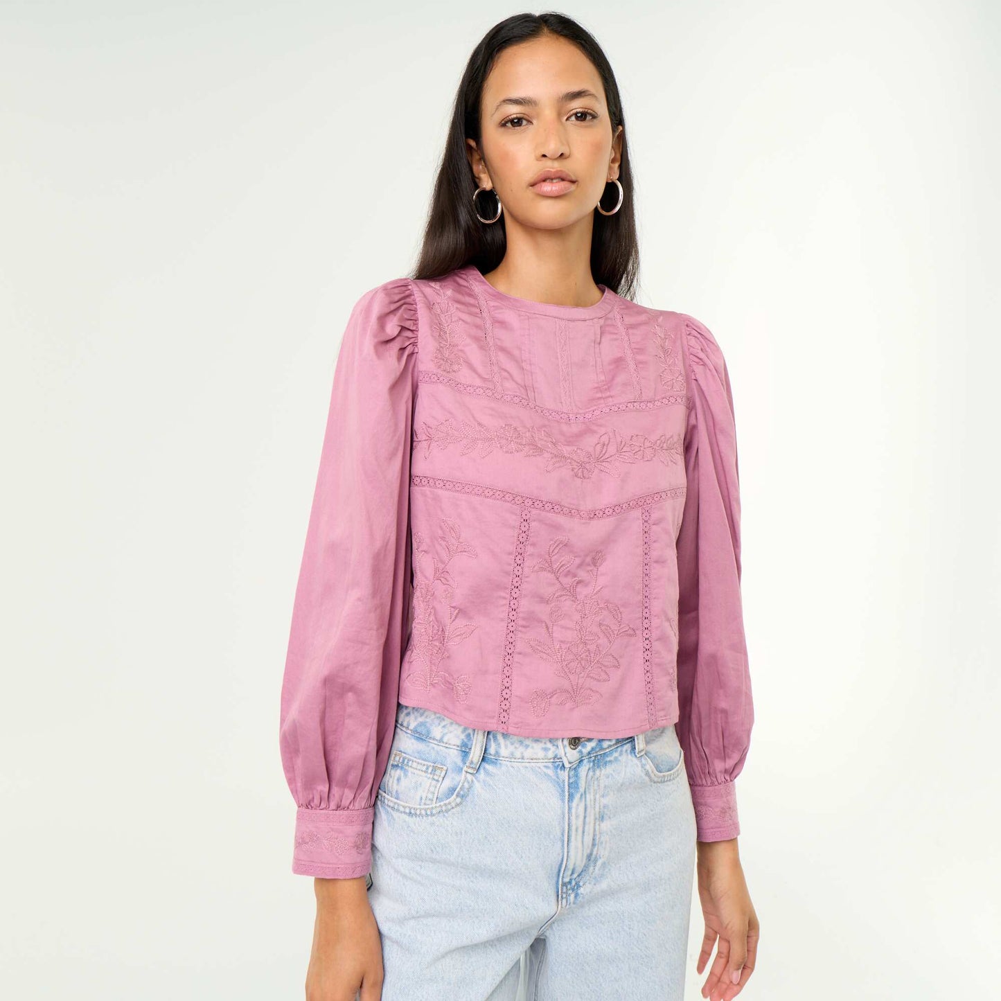 Long-sleeved blouse with embroidery PURPLE