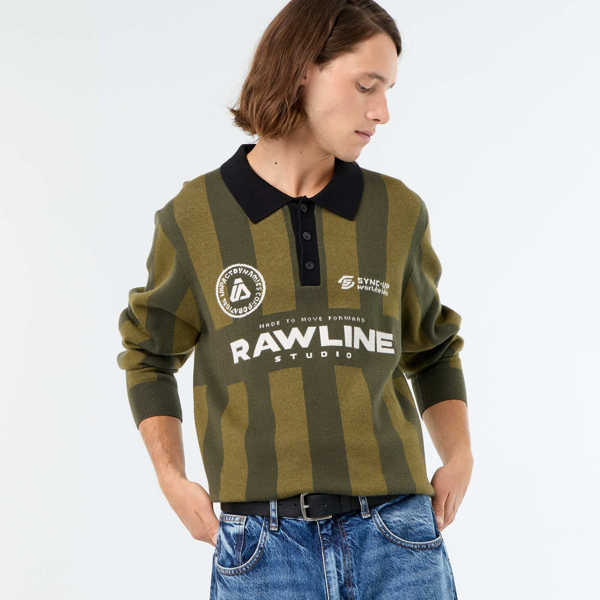 Polo-style sweater with print KHAKI