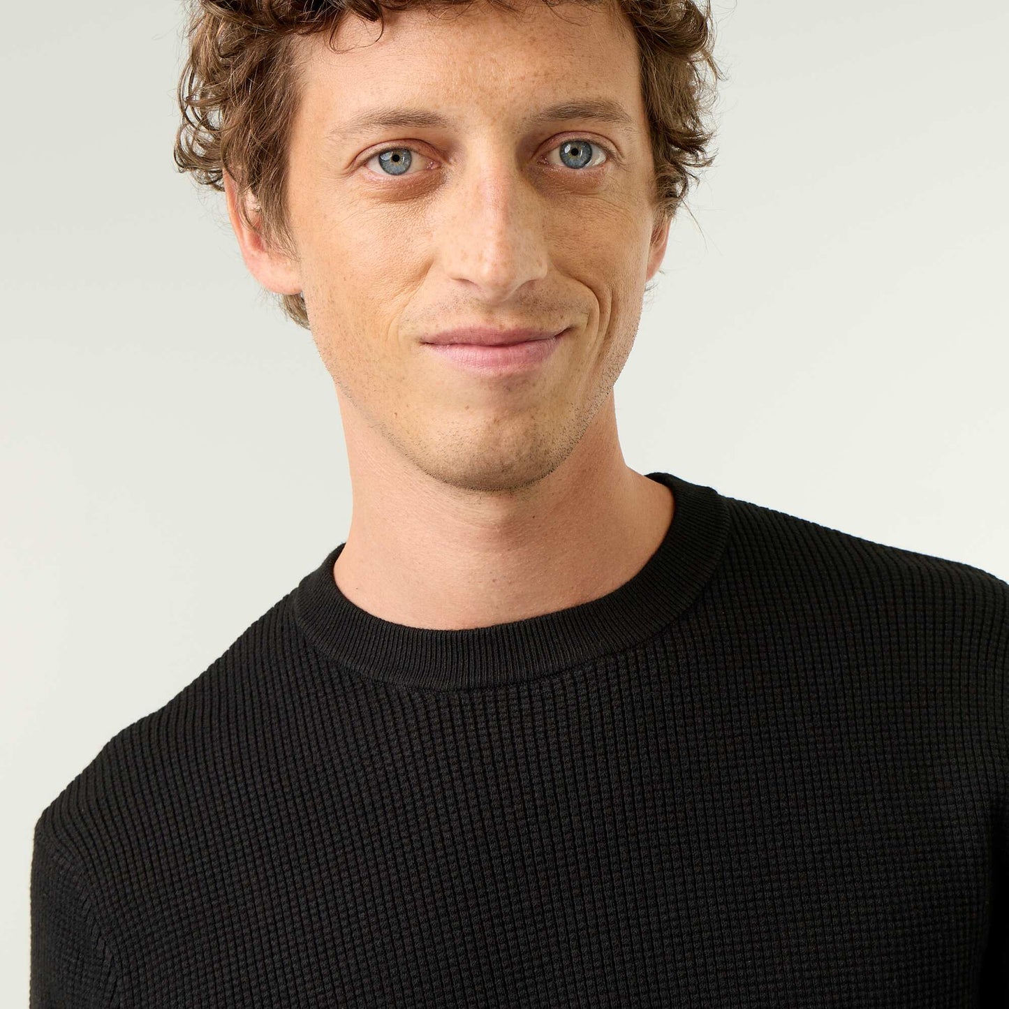Waffle knit crew neck jumper BLACK