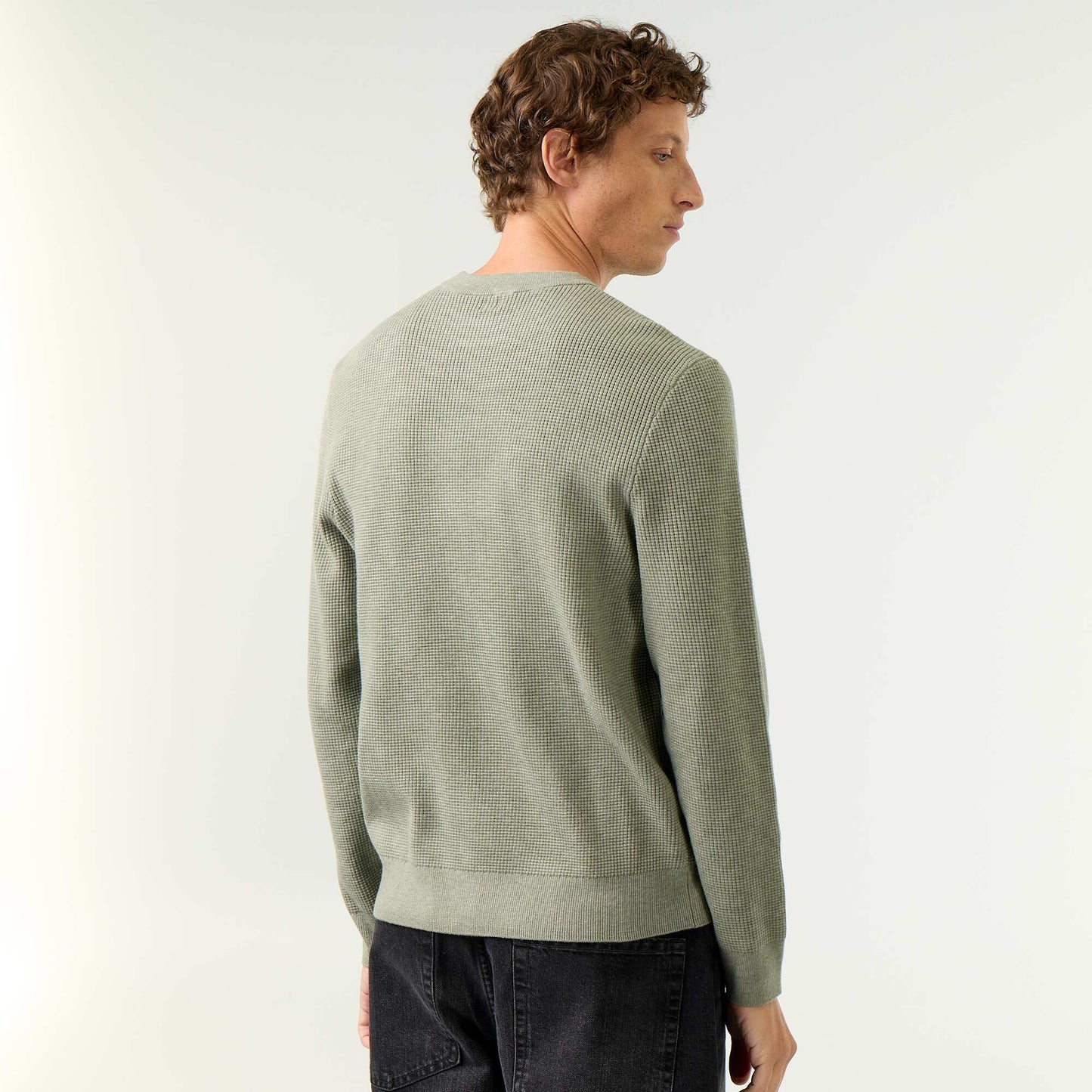 Waffle knit crew neck jumper GREEN