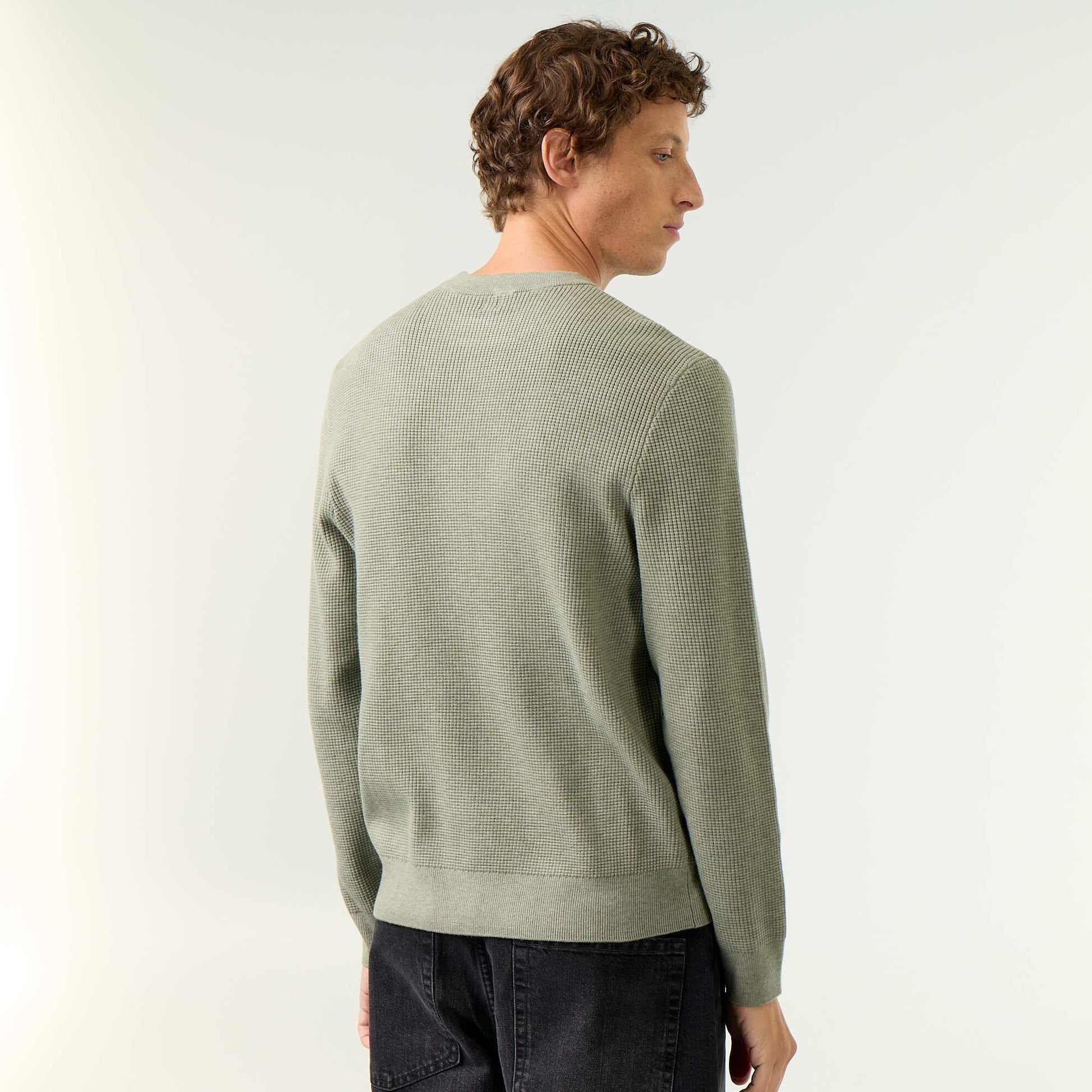 Waffle knit crew neck jumper GREEN