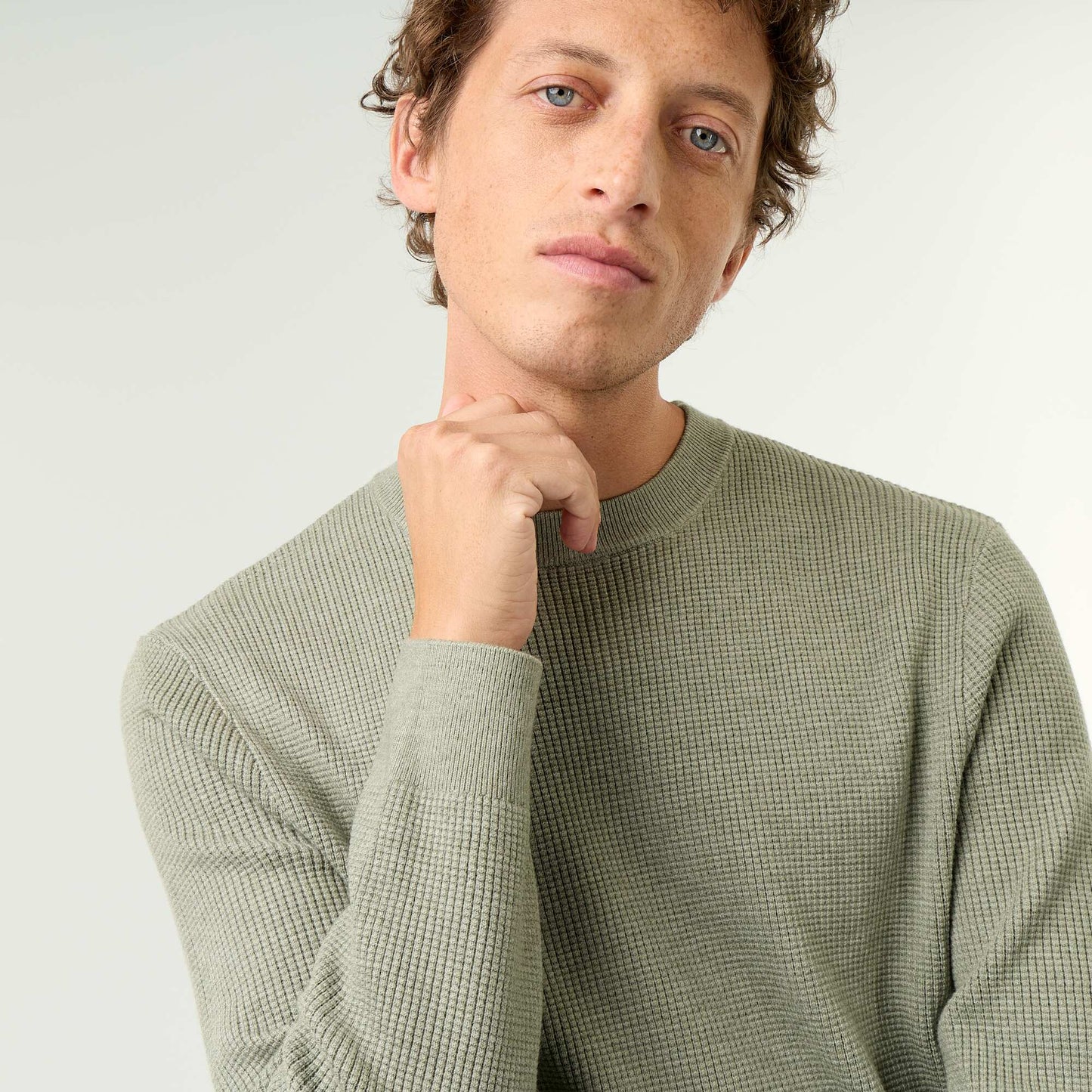 Waffle knit crew neck jumper GREEN