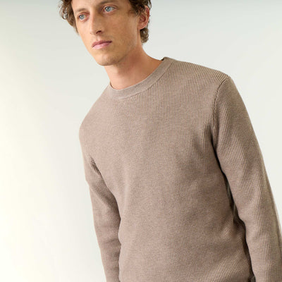 Waffle knit crew neck jumper BEIGE