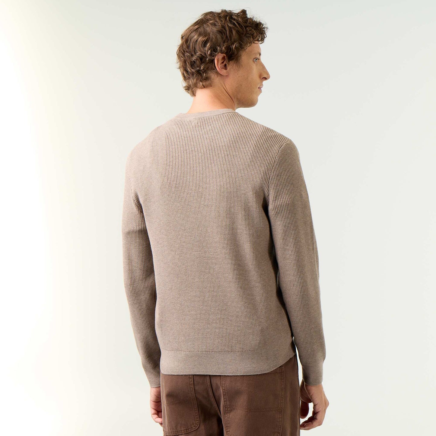 Waffle knit crew neck jumper BEIGE