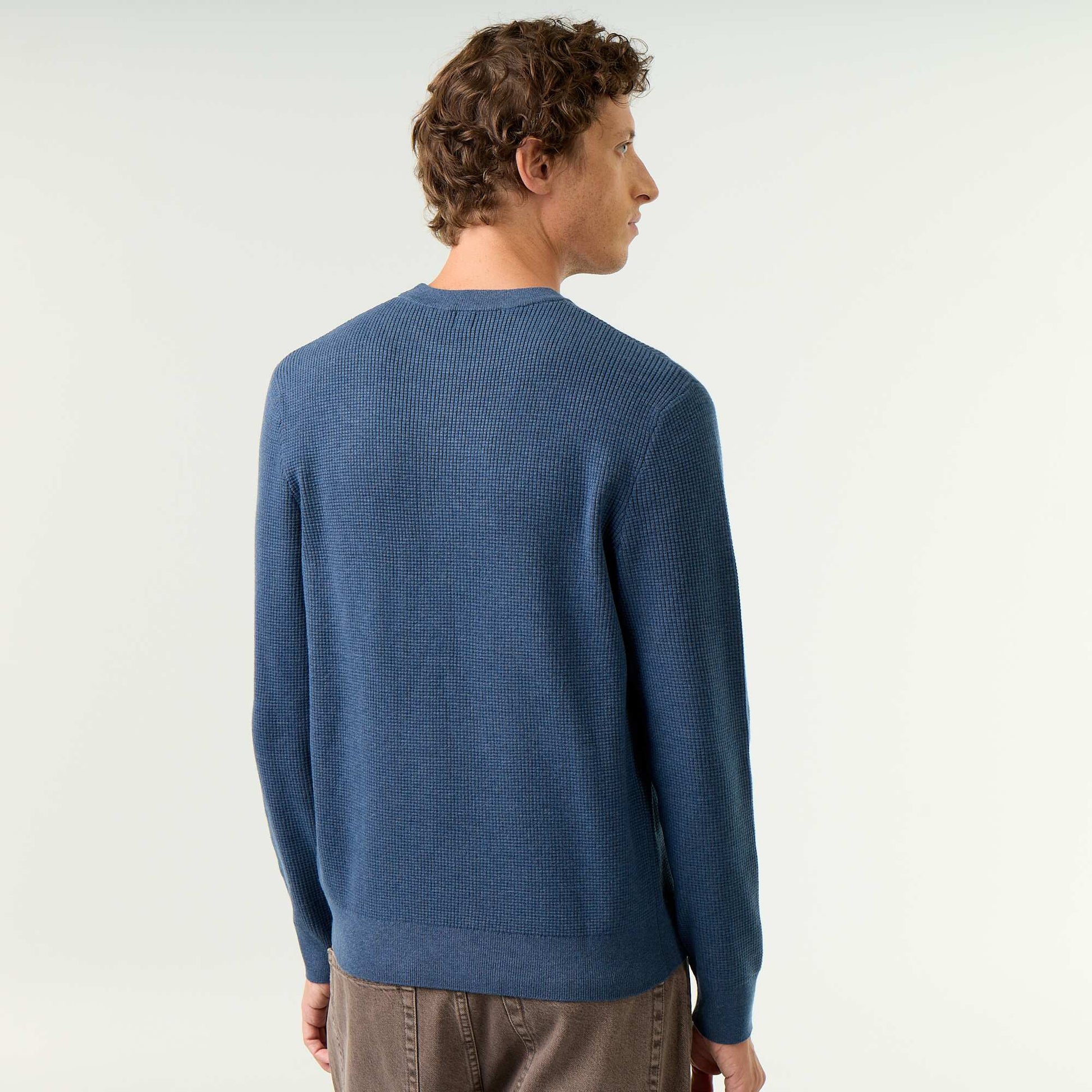Waffle knit crew neck jumper BLUE