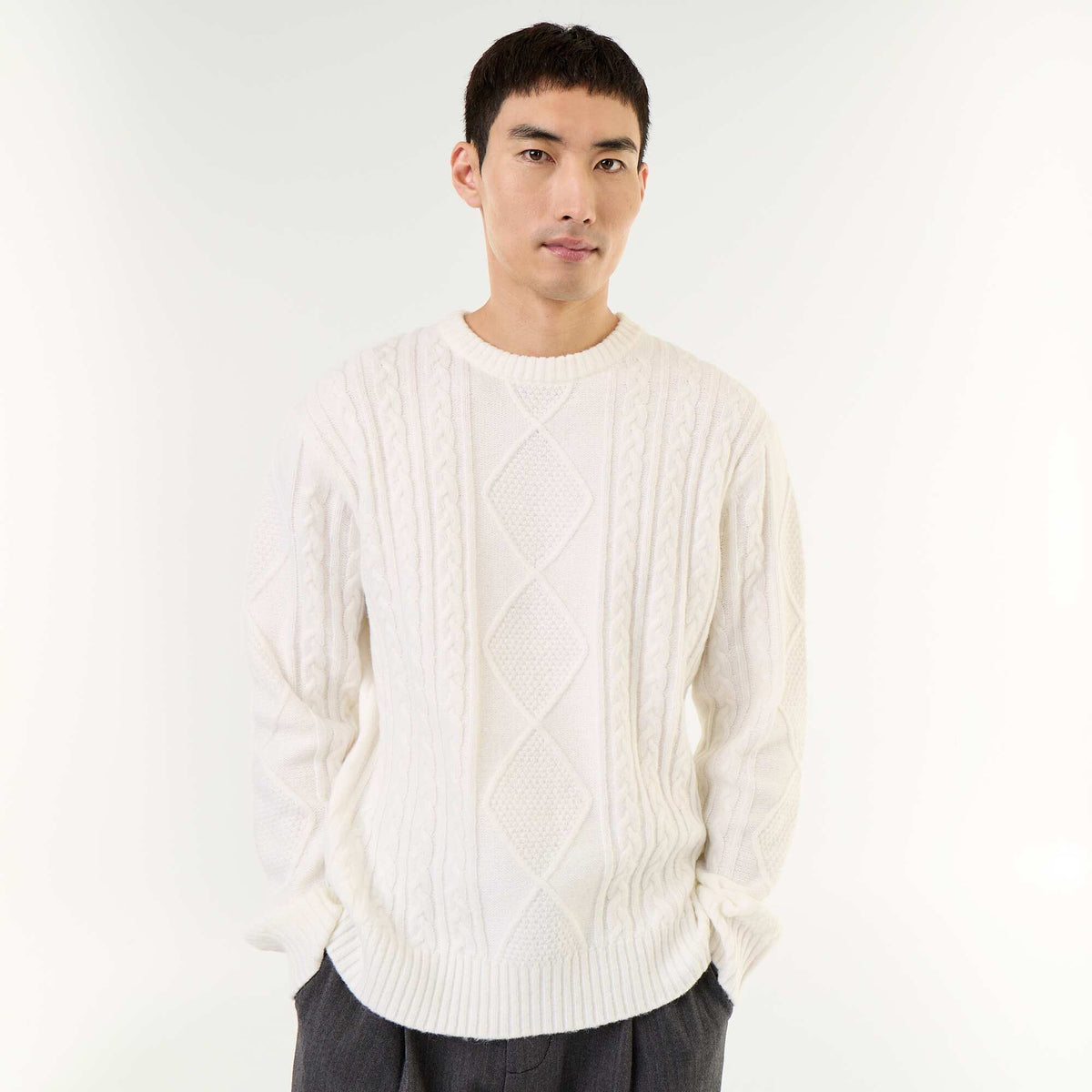 Chunky Cable Knit Sweater WHITE