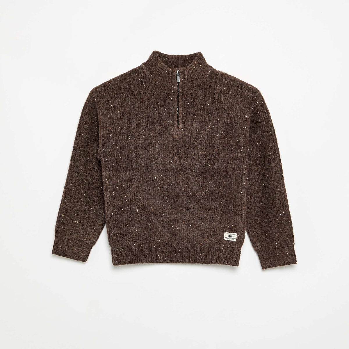 Chunky Knit Funnel Neck Sweater BROWN