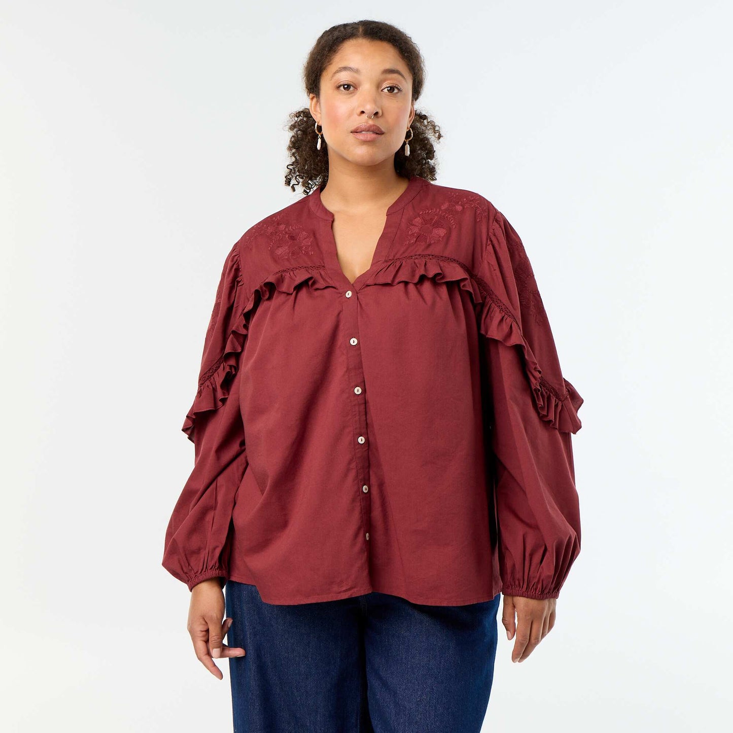 Solid blouse with ruffles RED