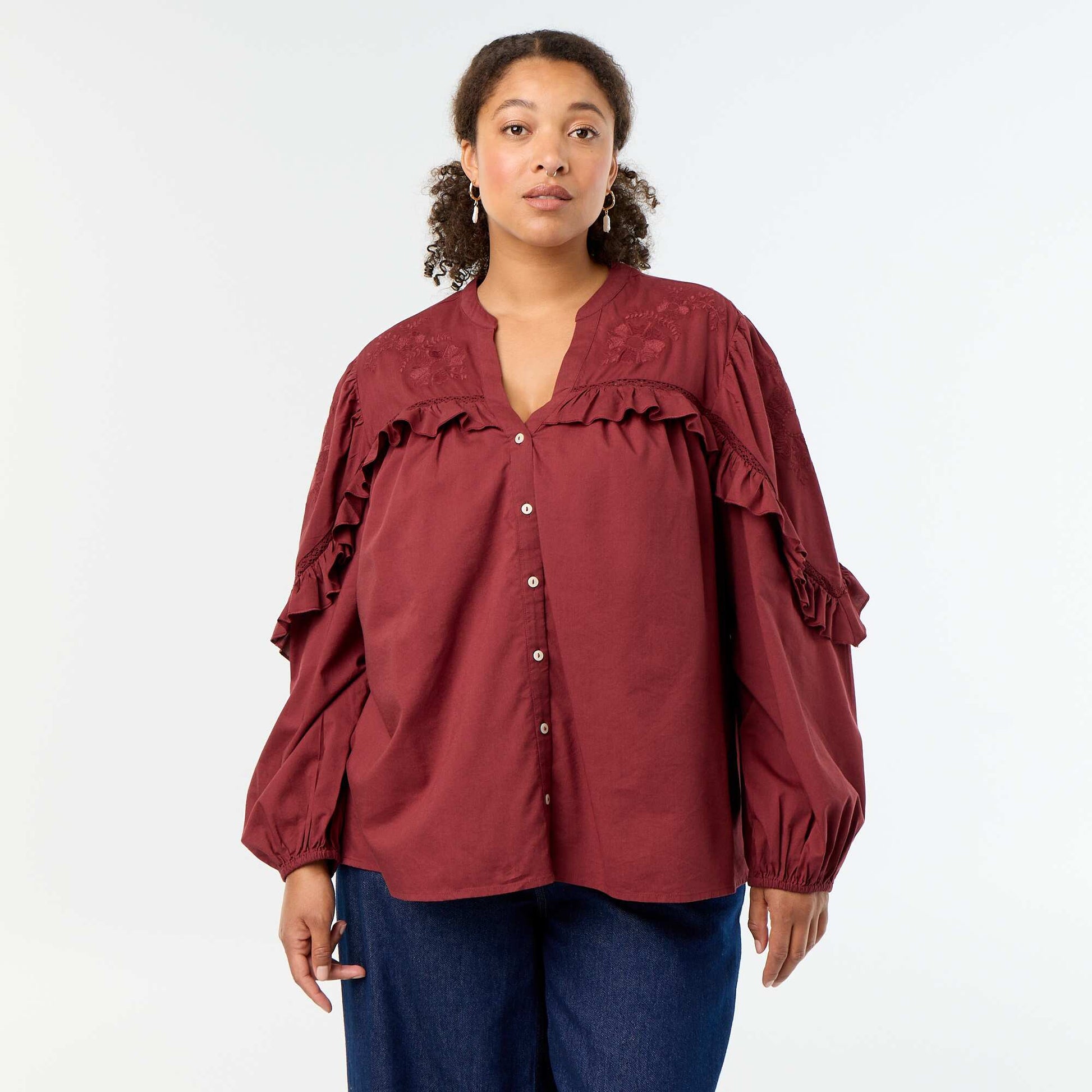 Solid blouse with ruffles RED