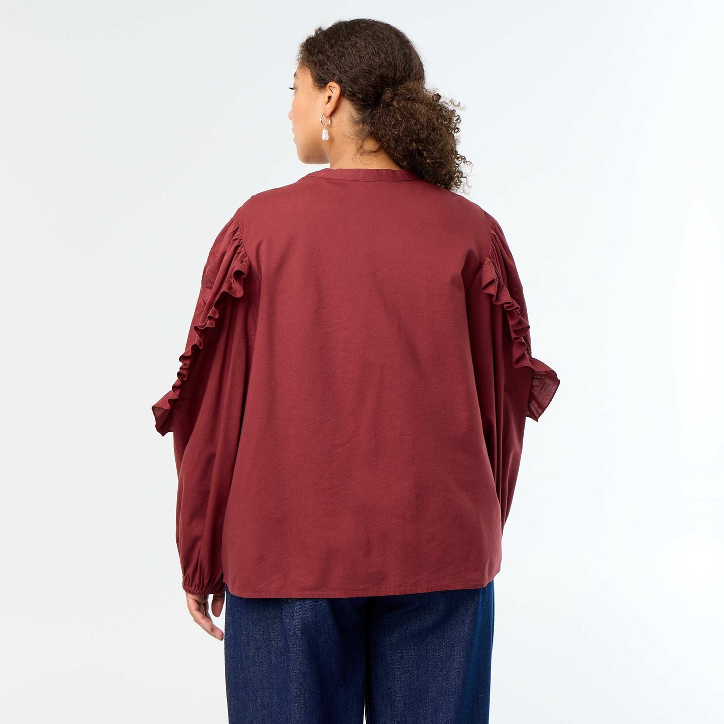 Solid blouse with ruffles RED