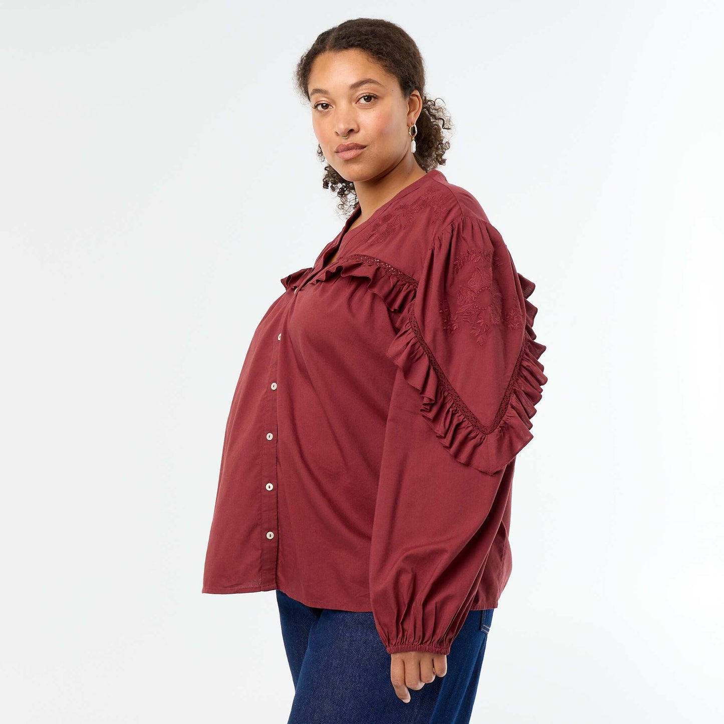Solid blouse with ruffles RED