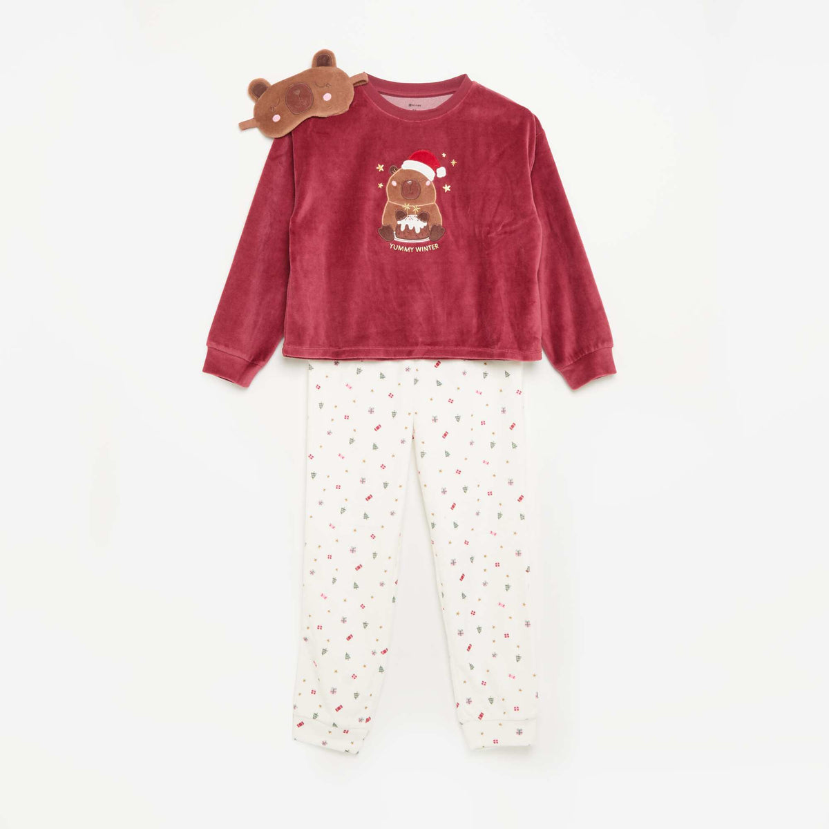 Velvet Pyjama Set - 2 Pieces + Sleep Mask RED