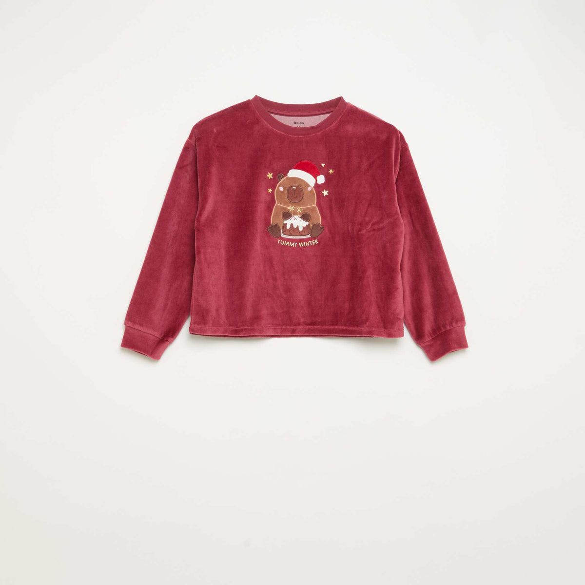 Velvet Pyjama Set - 2 Pieces + Sleep Mask RED