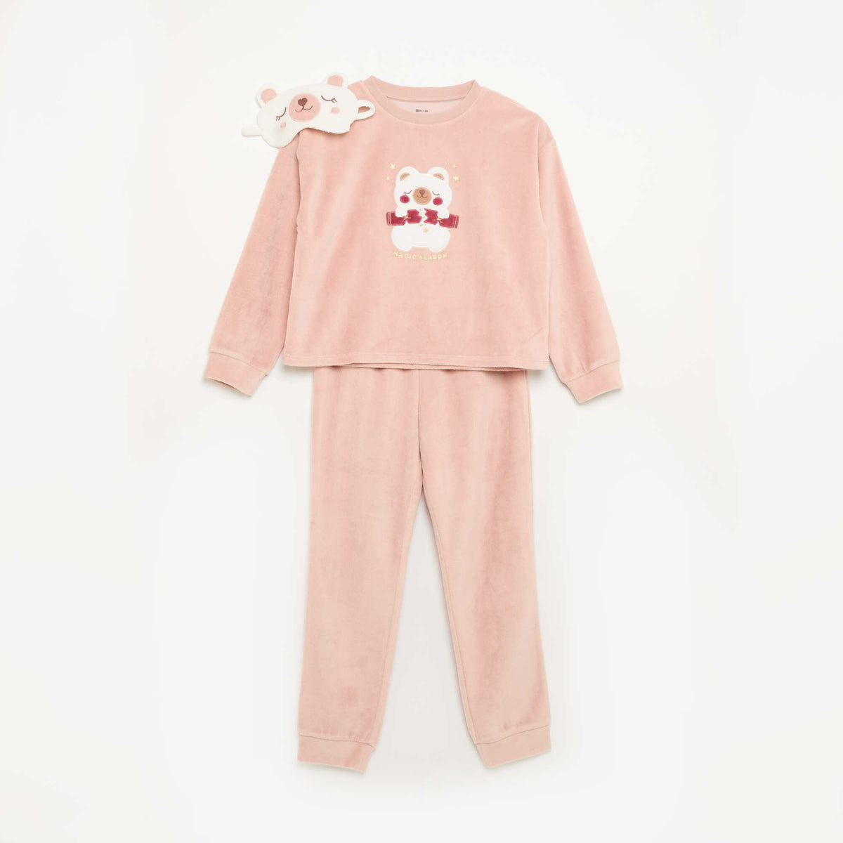 Velvet Pyjama Set - 2 Pieces + Sleep Mask PINK