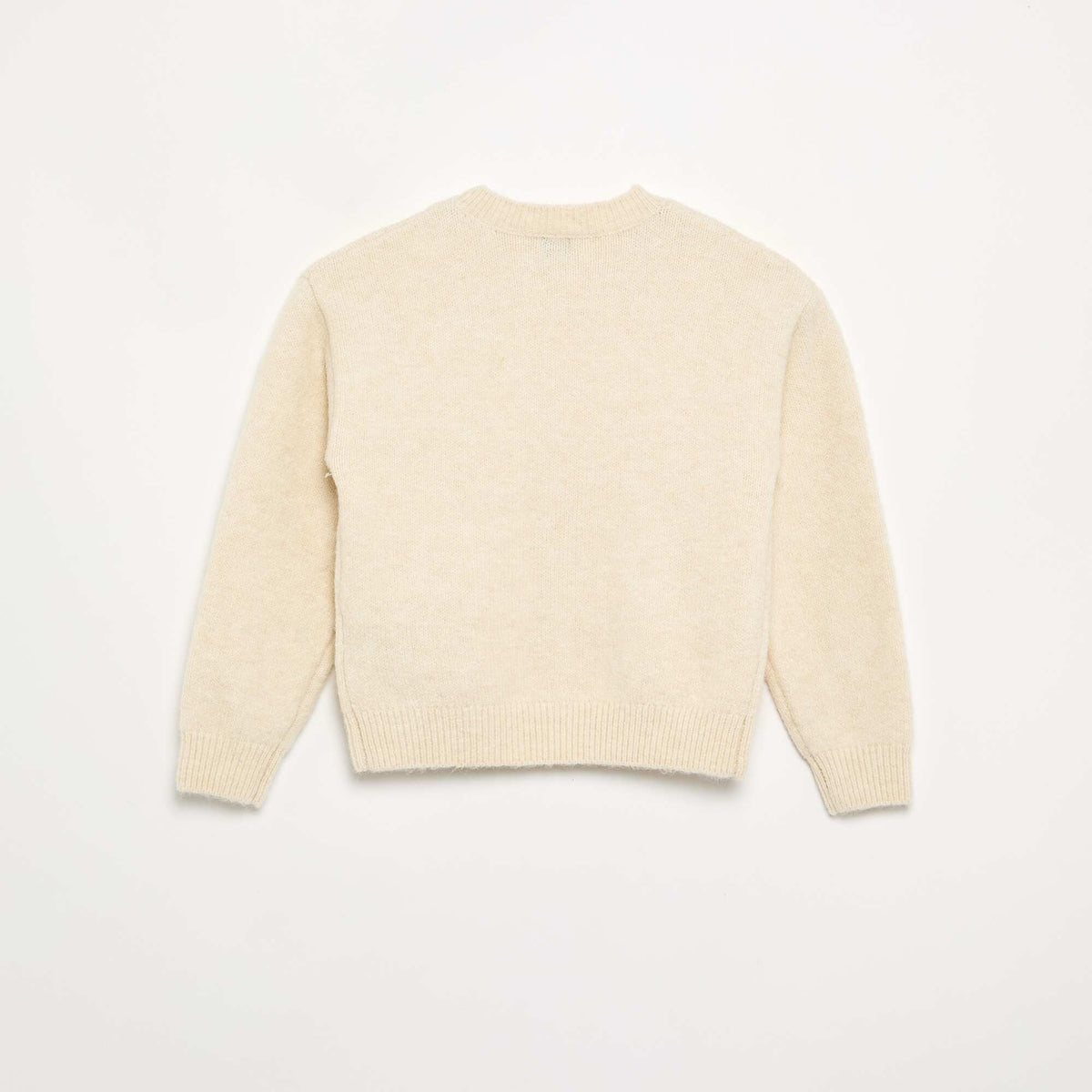 Embroidered Flower and Sequin Sweater BEIGE