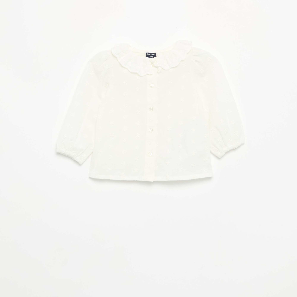 Long-sleeved cotton voile blouse with embroidered flowers WHITE