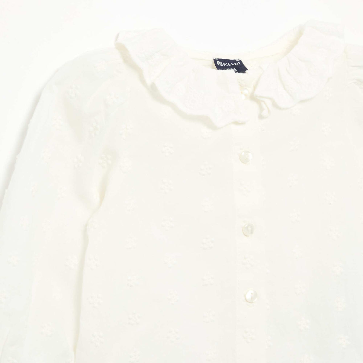 Long-sleeved cotton voile blouse with embroidered flowers WHITE