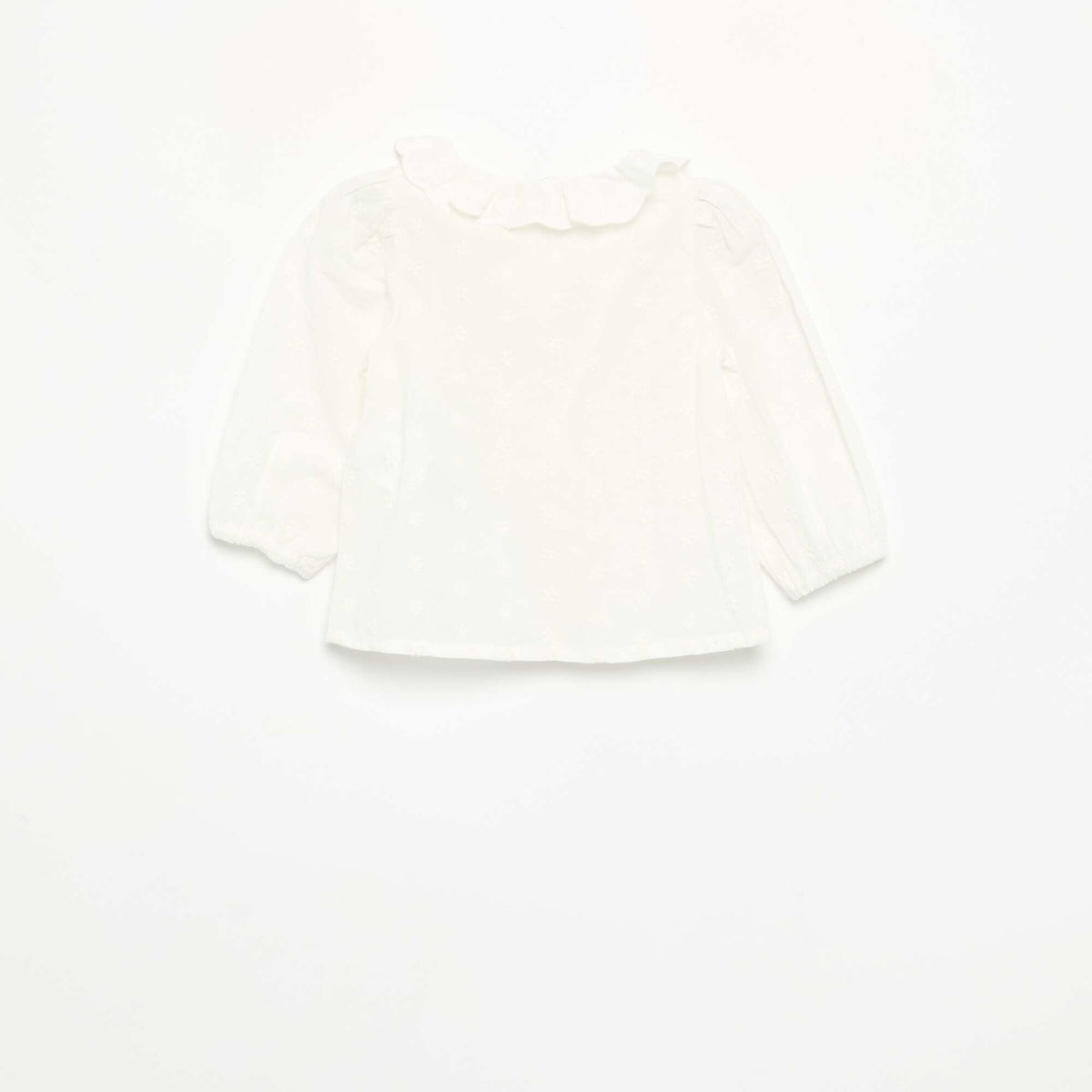 Long-sleeved cotton voile blouse with embroidered flowers WHITE