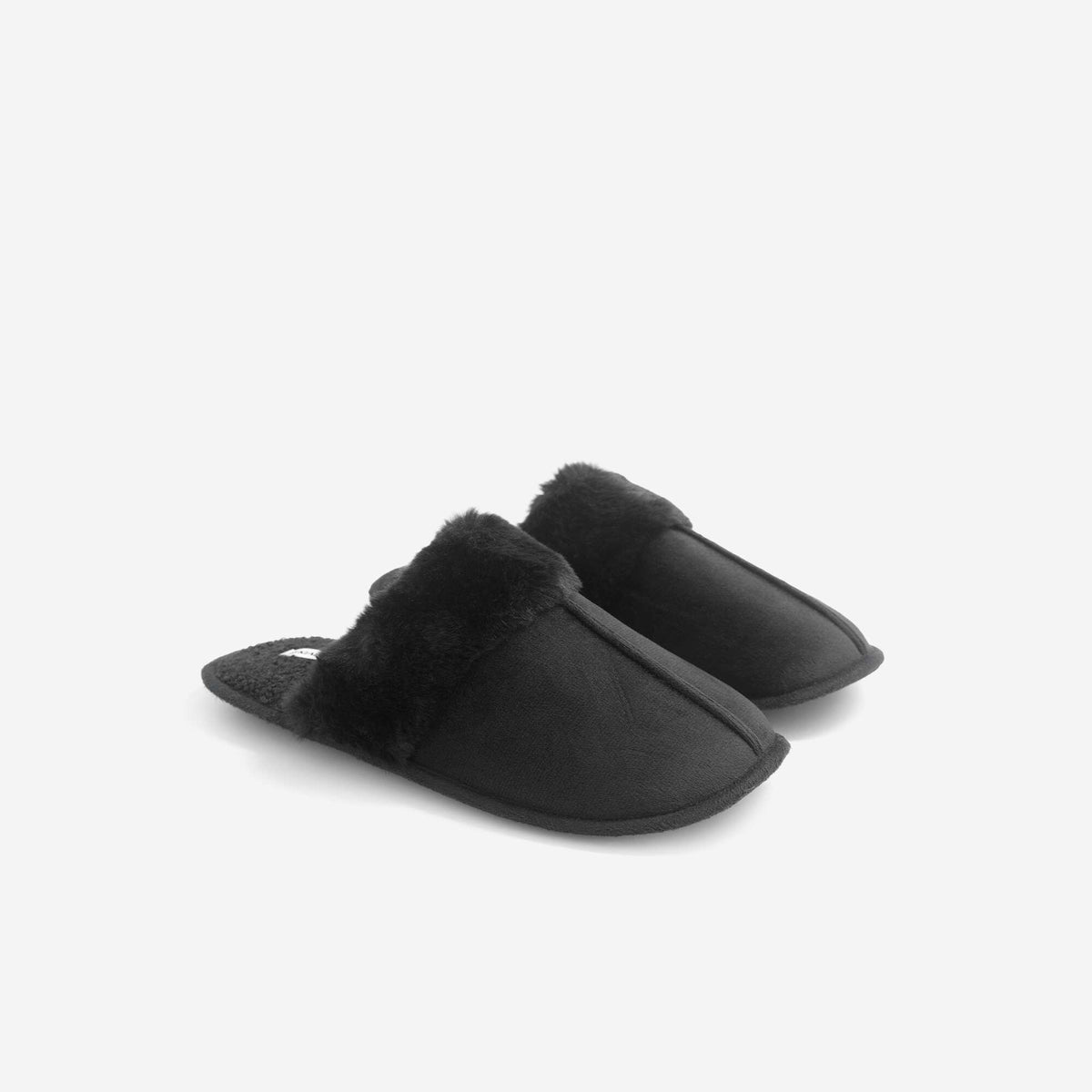 Faux Fur Lined Mules BLACK