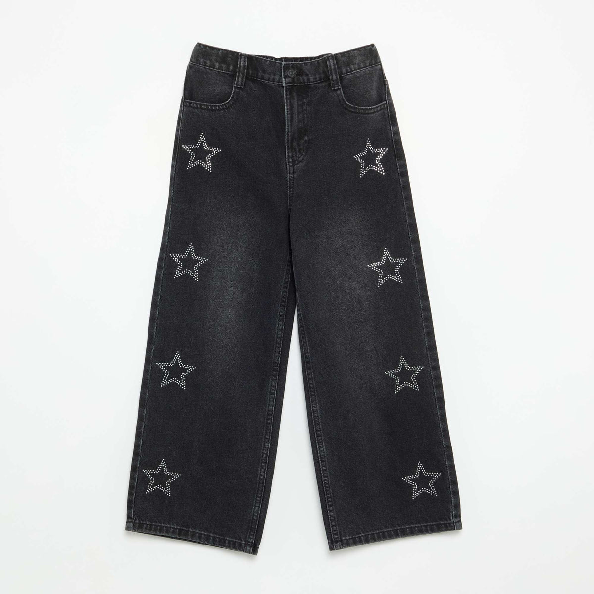 Wide-leg trousers with rhinestones BLACK