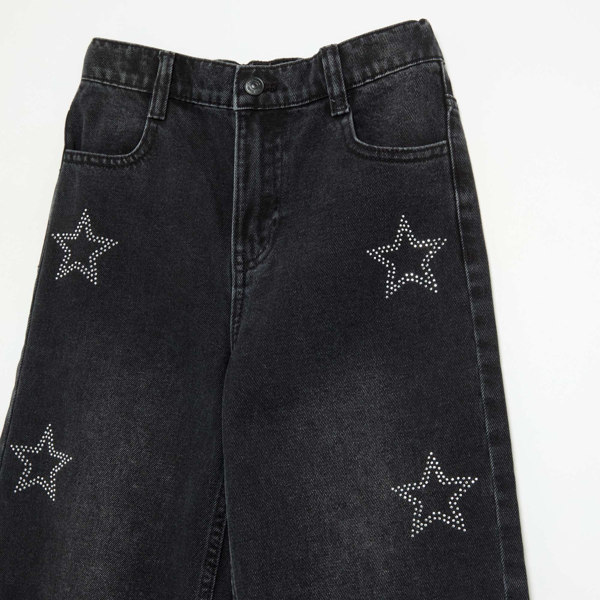 Wide-leg trousers with rhinestones BLACK