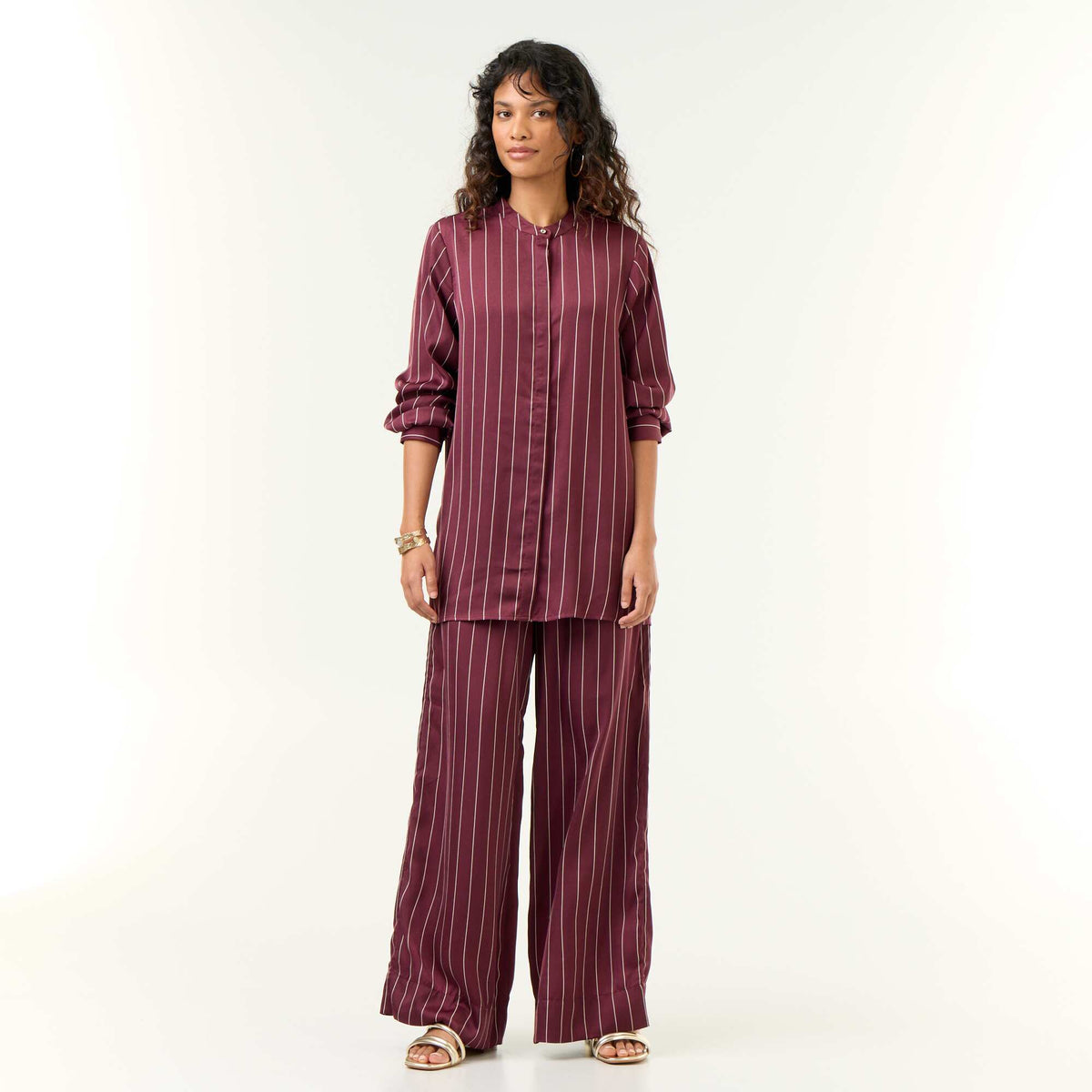 Satin-effect wide-leg trousers PURPLE