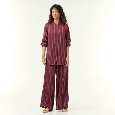 Satin-effect wide-leg trousers PURPLE