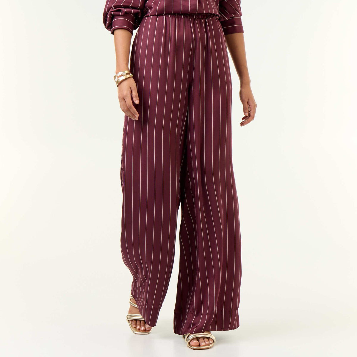 Satin-effect wide-leg trousers PURPLE