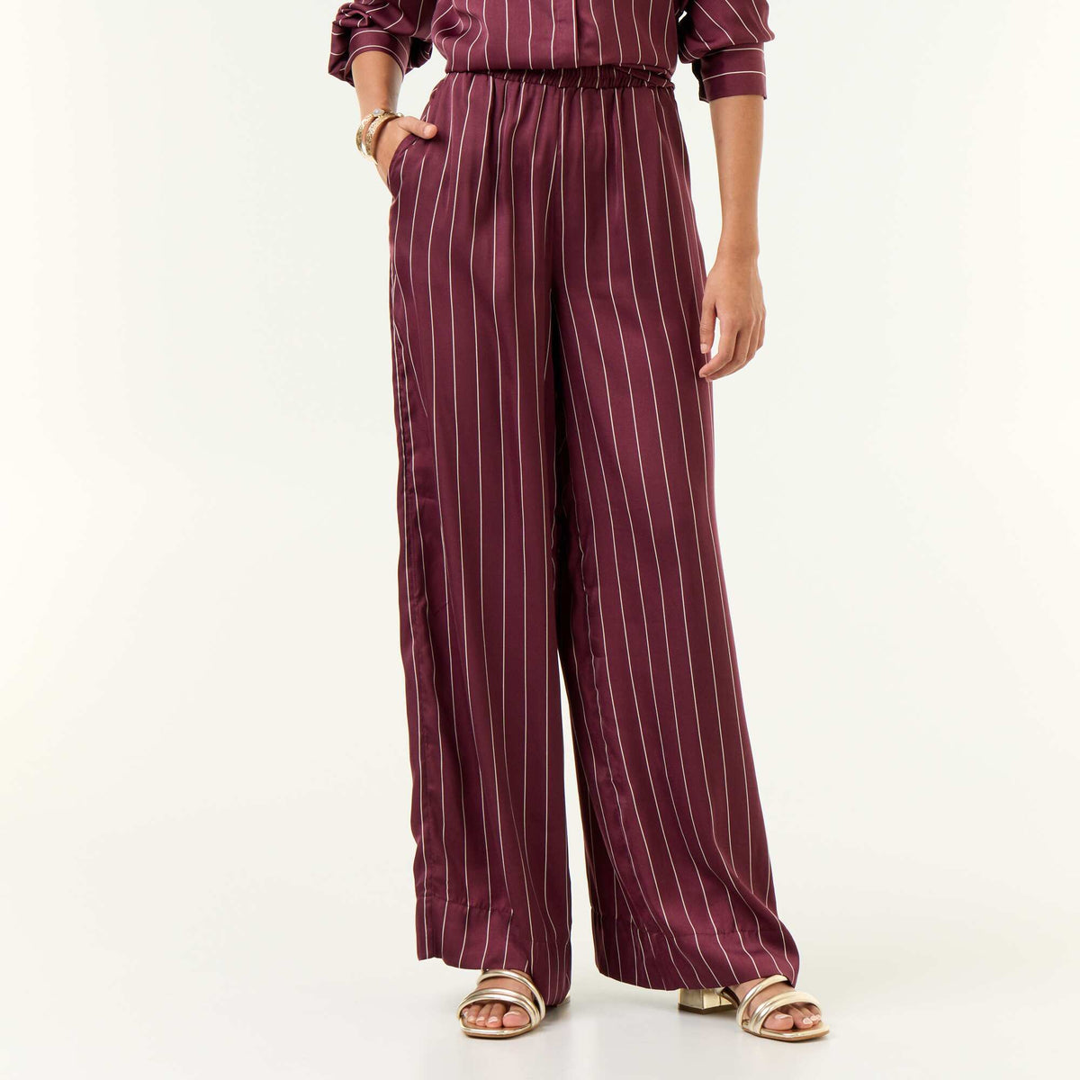 Satin-effect wide-leg trousers PURPLE