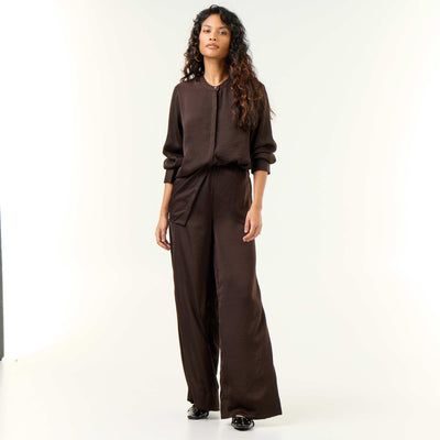 Satin-effect wide-leg trousers BROWN
