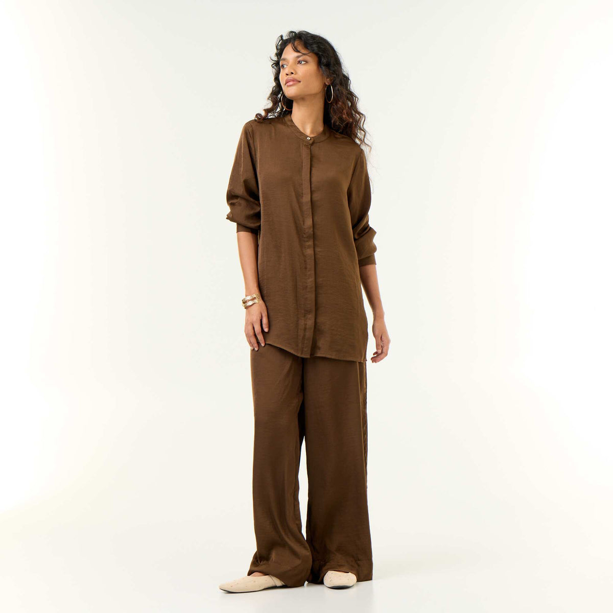 Satin-effect wide-leg trousers KHAKI