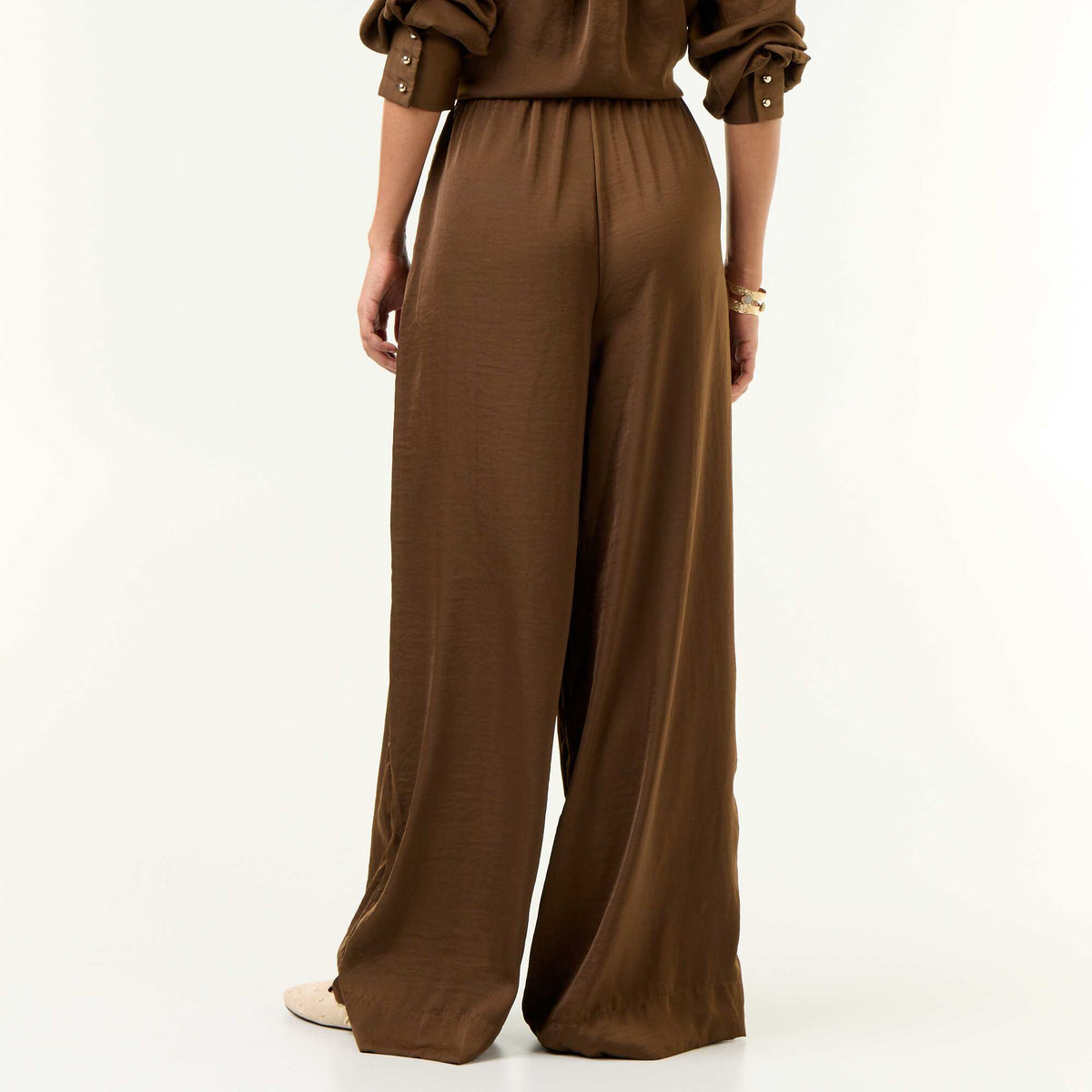 Satin-effect wide-leg trousers KHAKI