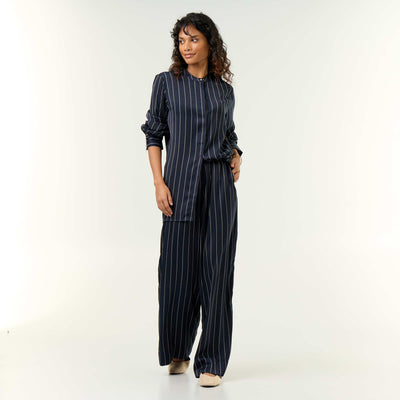 Satin-effect wide-leg trousers BLACK