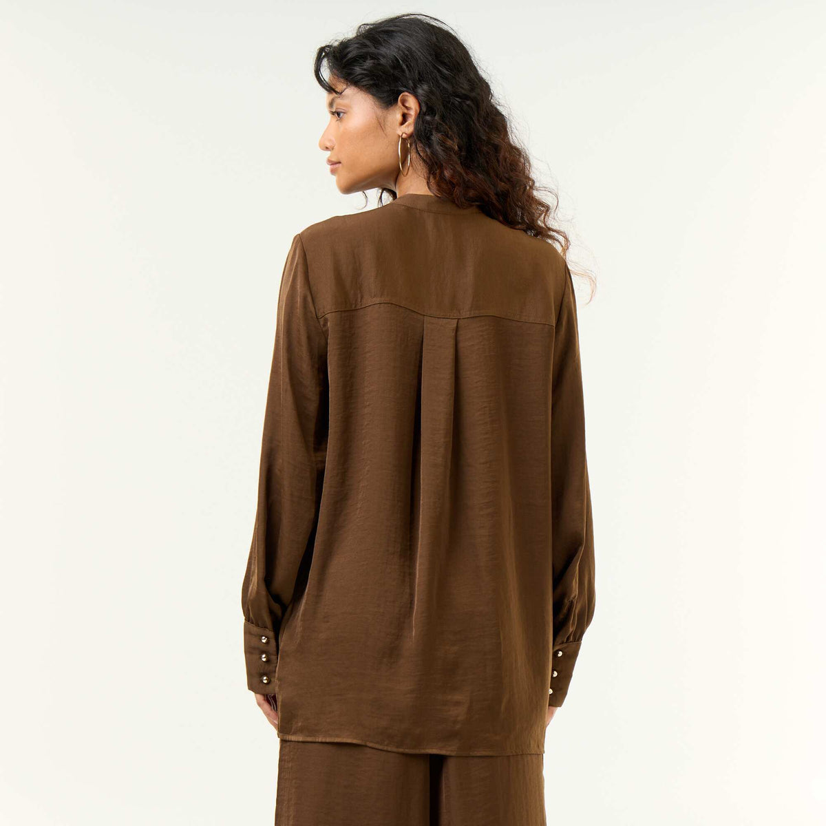 Satin Mandarin Collar Blouse KHAKI