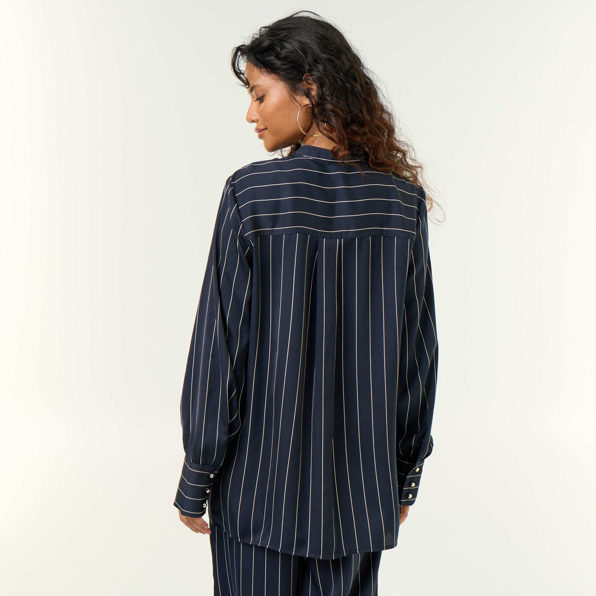Satin Mandarin Collar Blouse BLACK