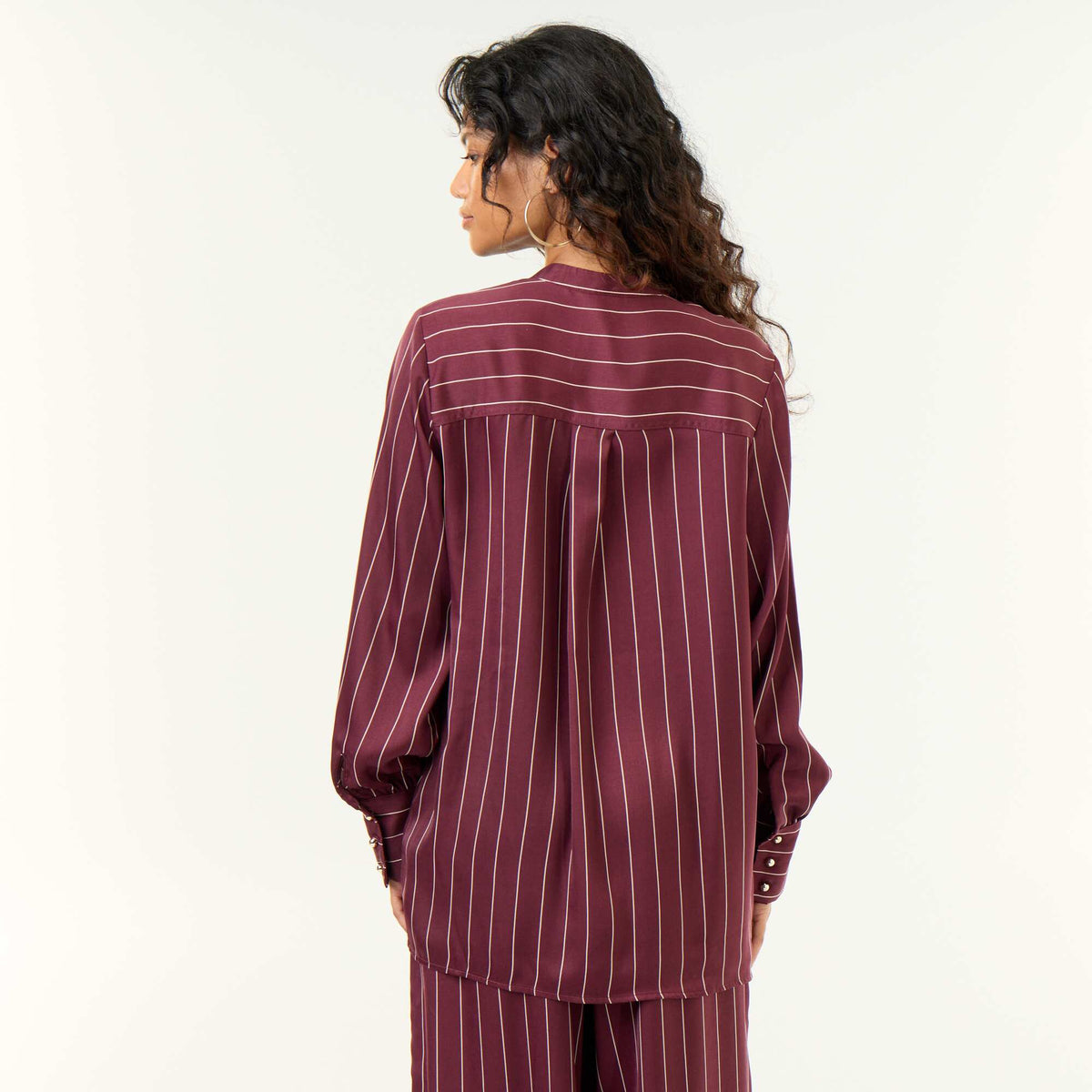 Satin Mandarin Collar Blouse PURPLE