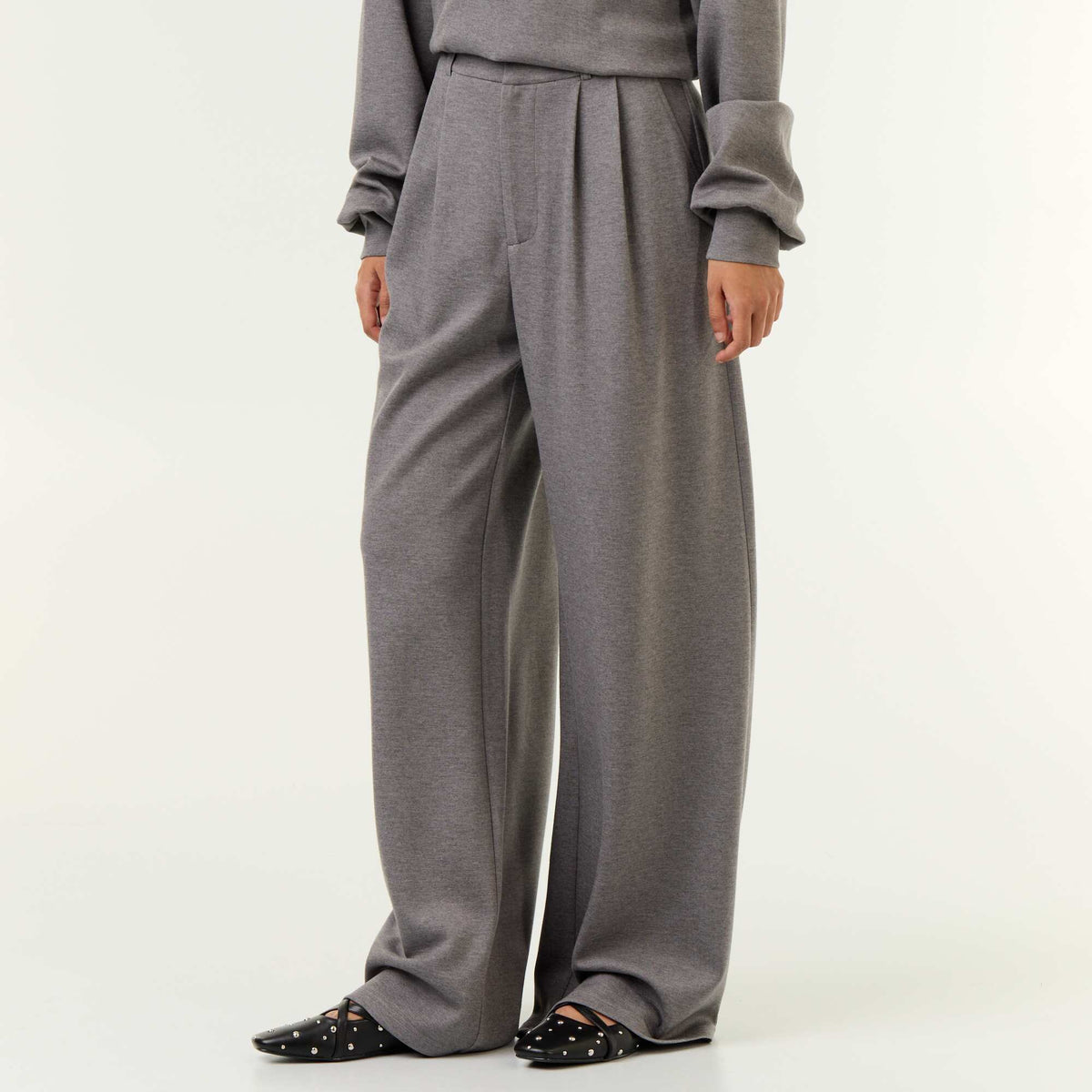 Soft-feel wide-leg trousers GREY