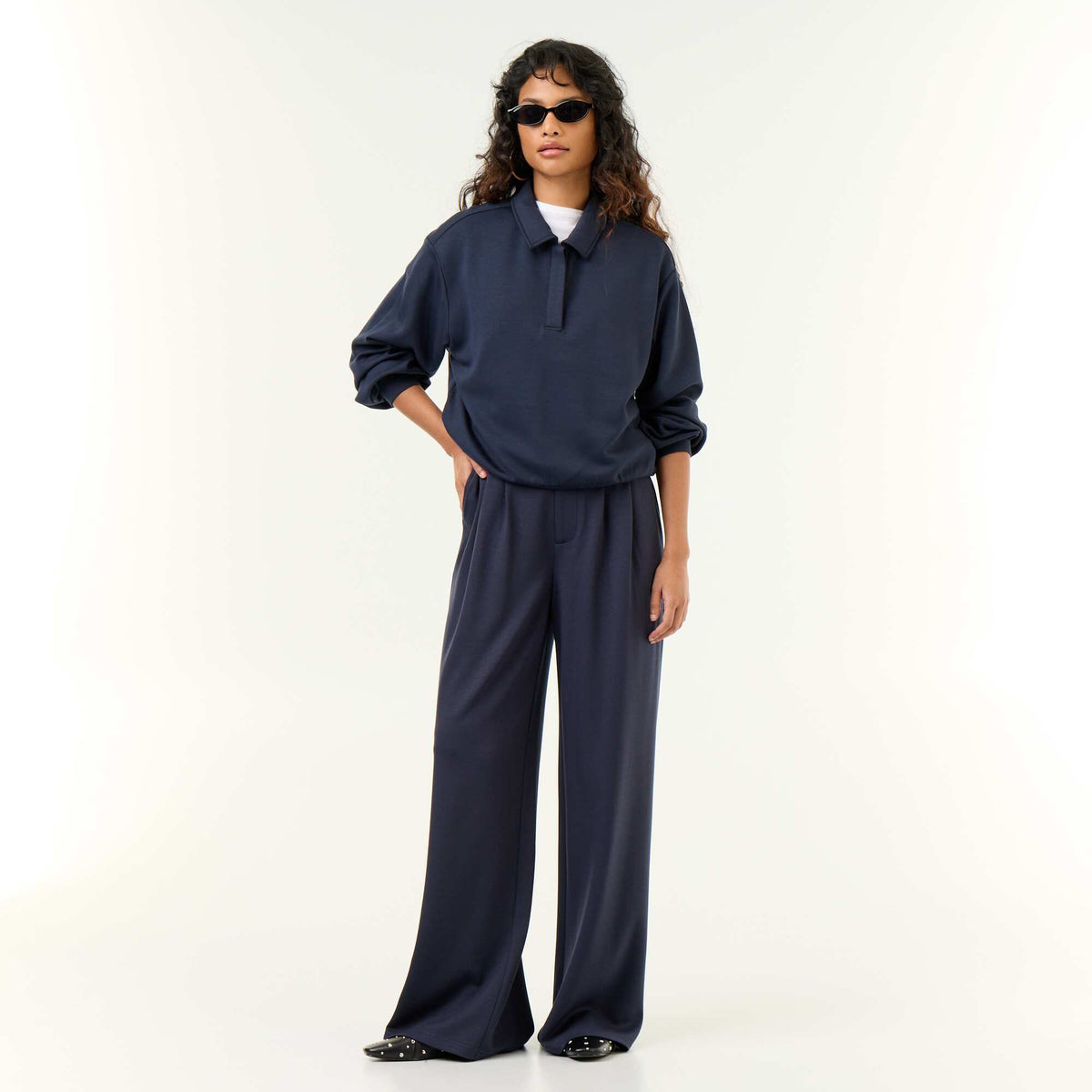 Soft-feel wide-leg trousers BLUE
