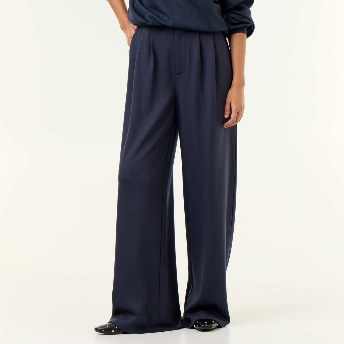 Soft-feel wide-leg trousers BLUE