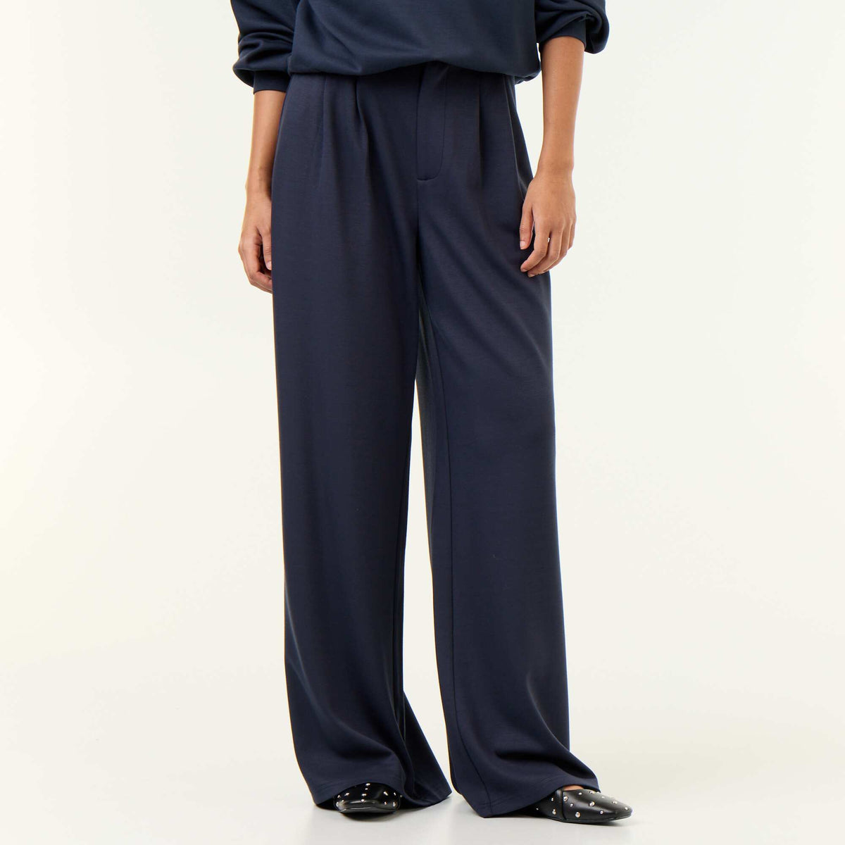 Soft-feel wide-leg trousers BLUE