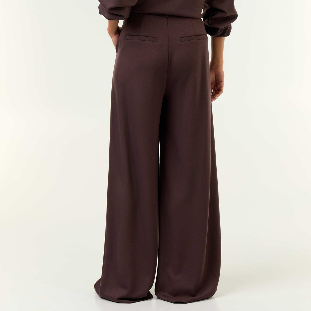 Soft-feel wide-leg trousers BROWN