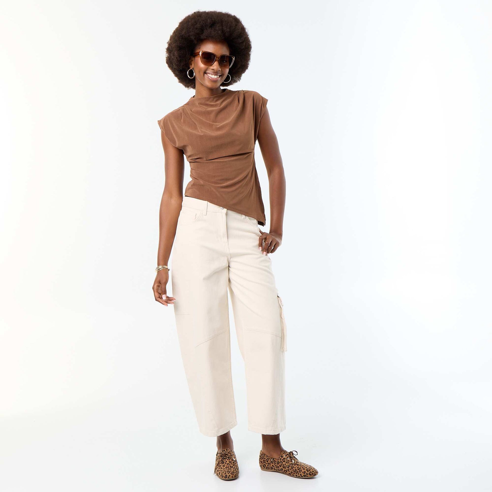 Asymmetric Sleeveless Top BROWN